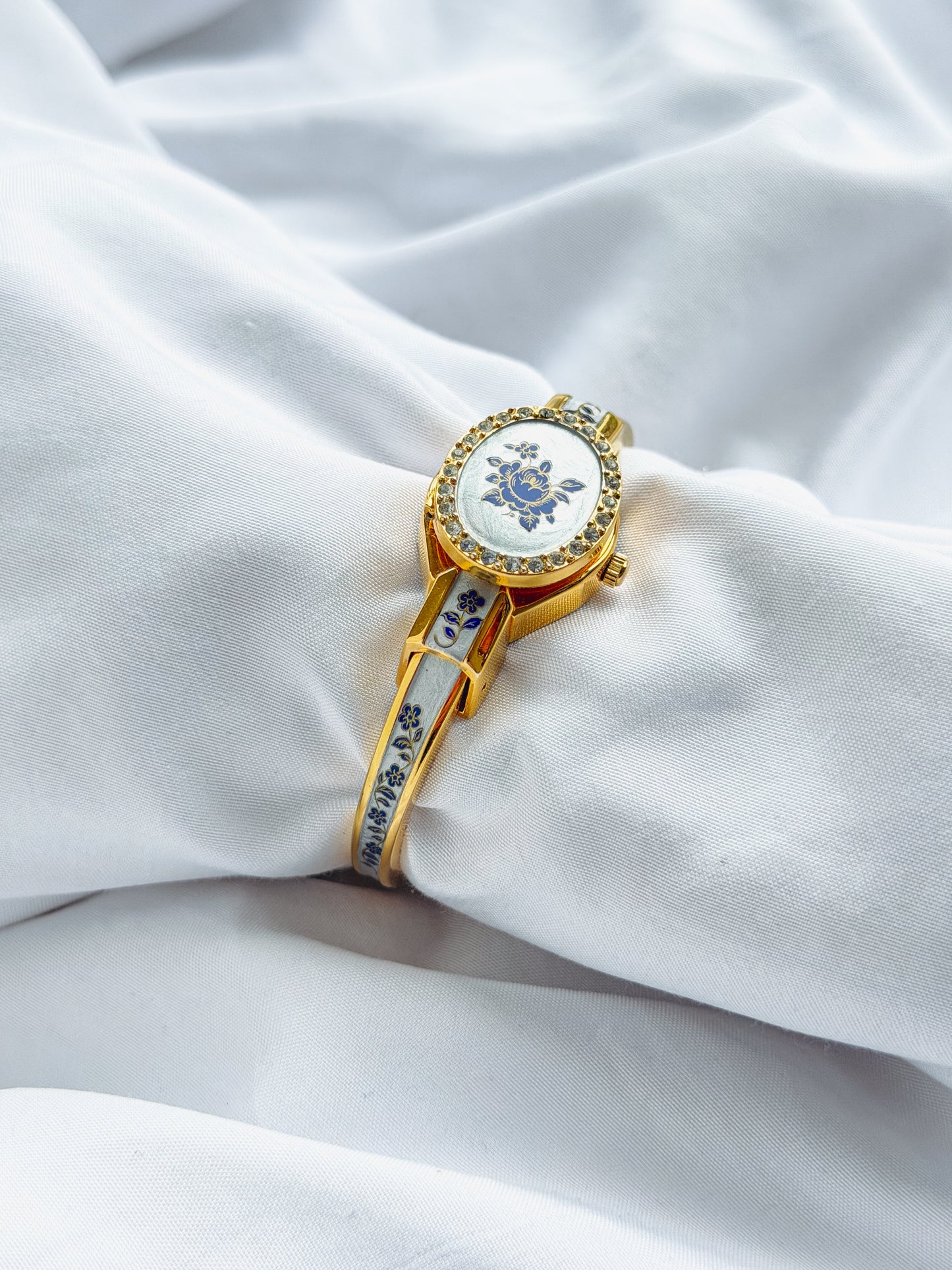 Gold - RARE Hidden Dial Floral Bangle Watch