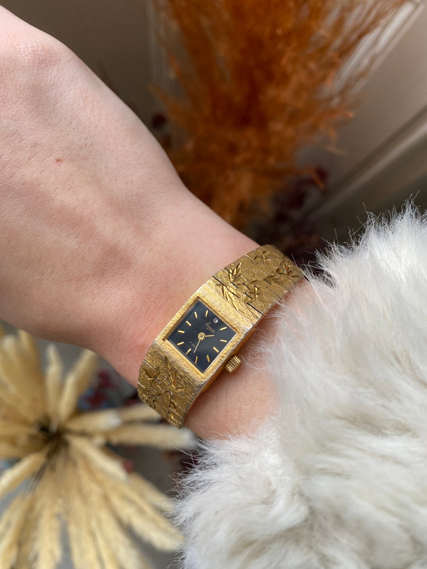 Gold Plated Floral Diamond Watch