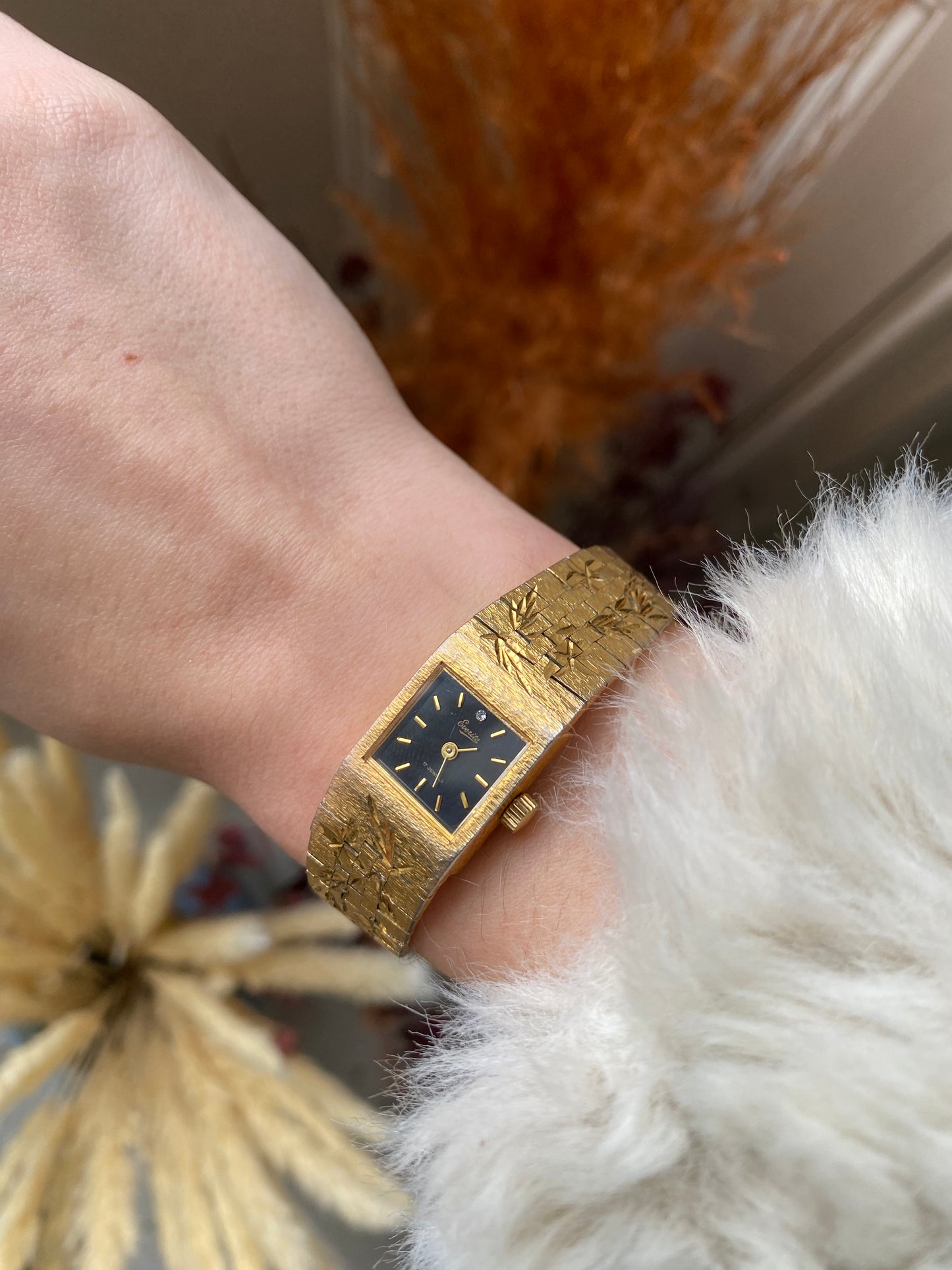Gold Plated Floral Diamond Watch