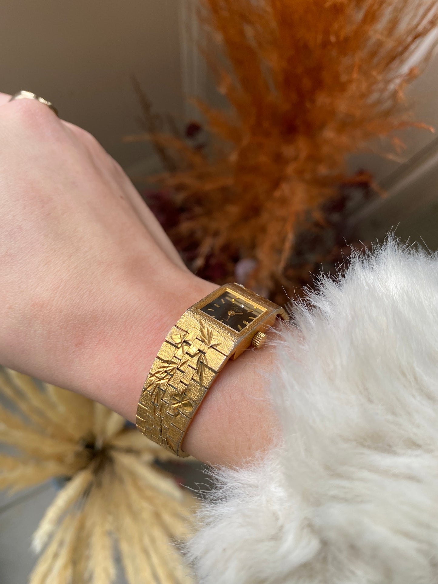 Gold Plated Floral Diamond Watch