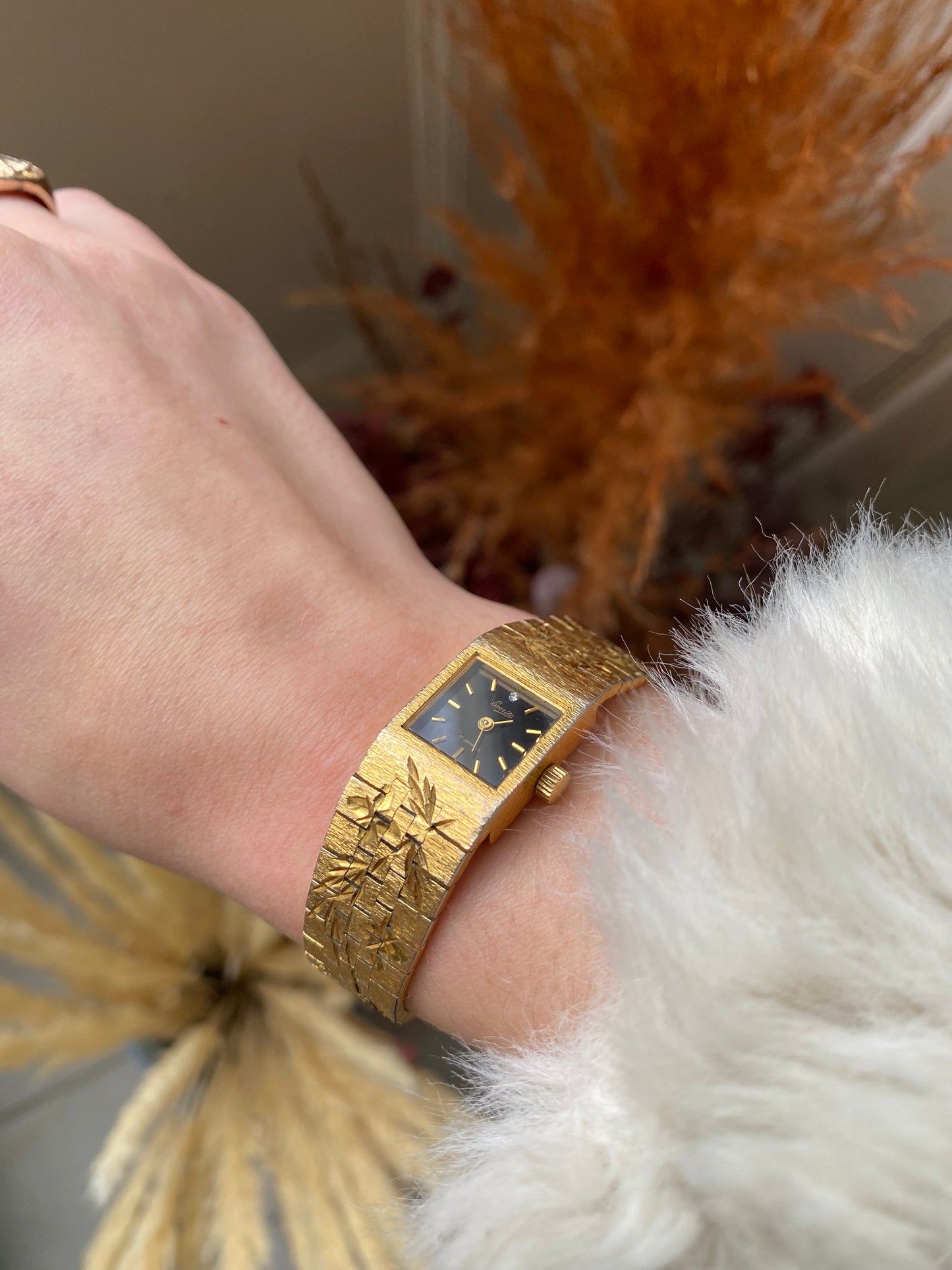 Gold Plated Floral Diamond Watch