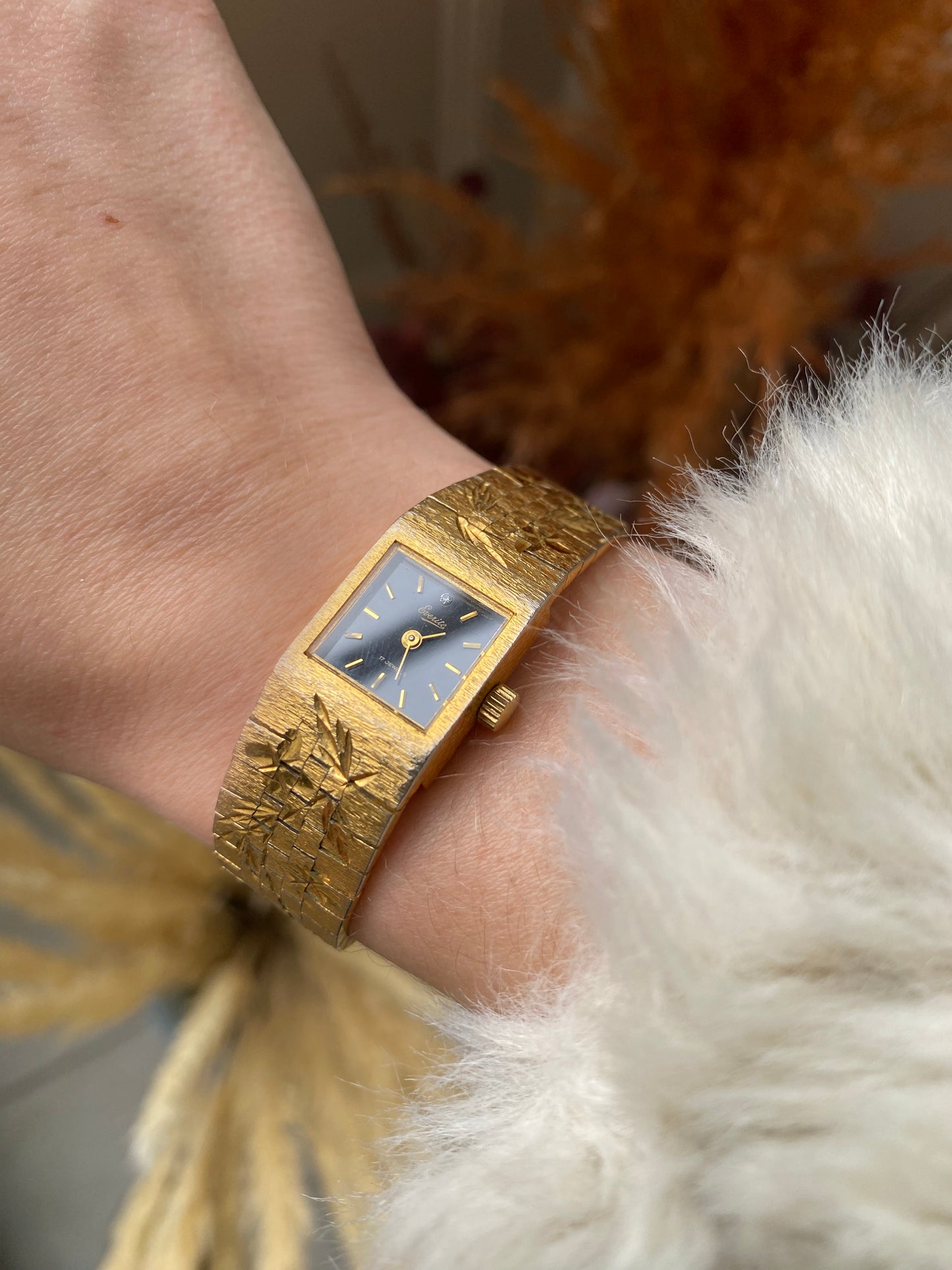 Gold Plated Floral Diamond Watch