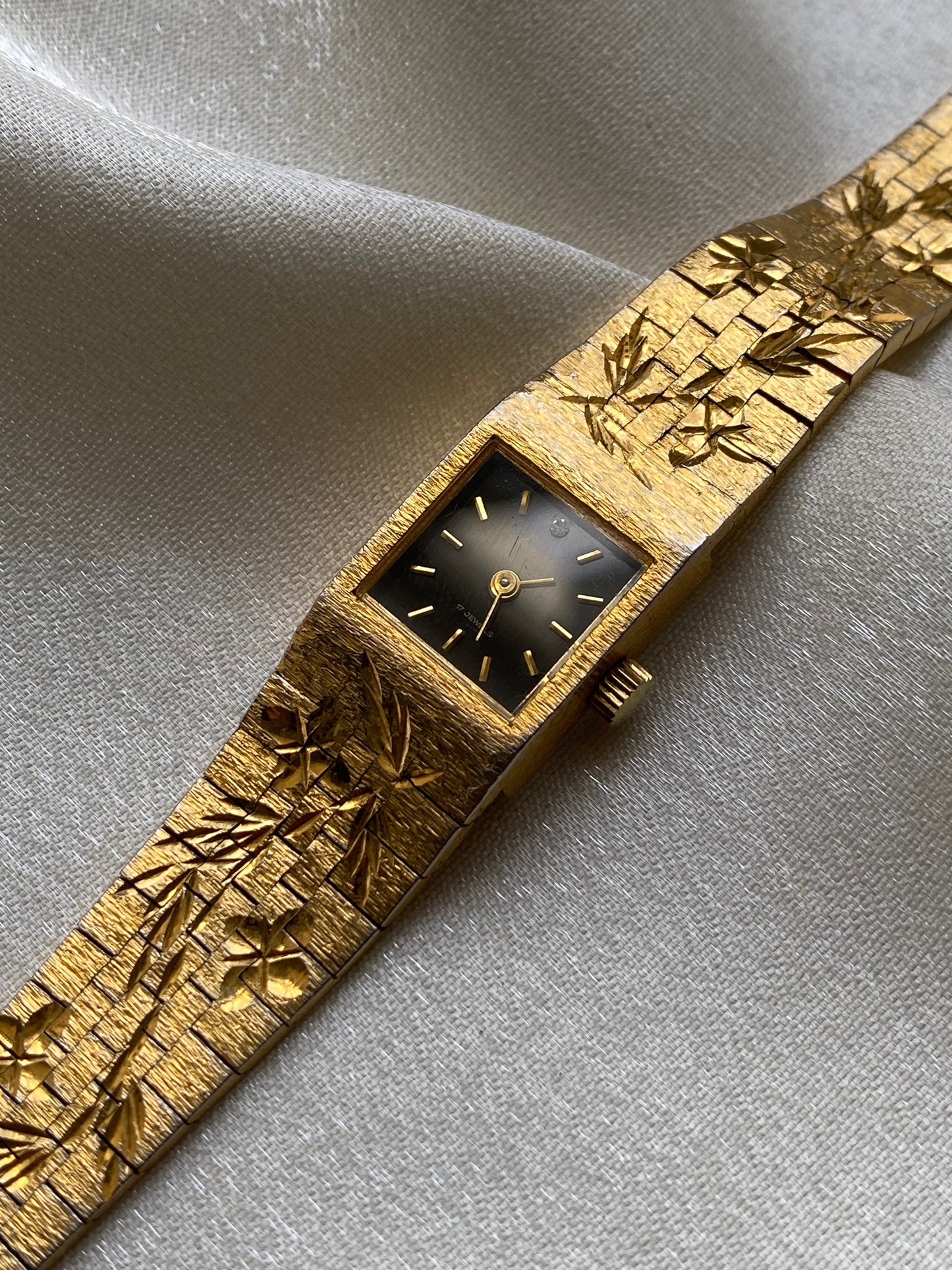 Gold Plated Floral Diamond Watch