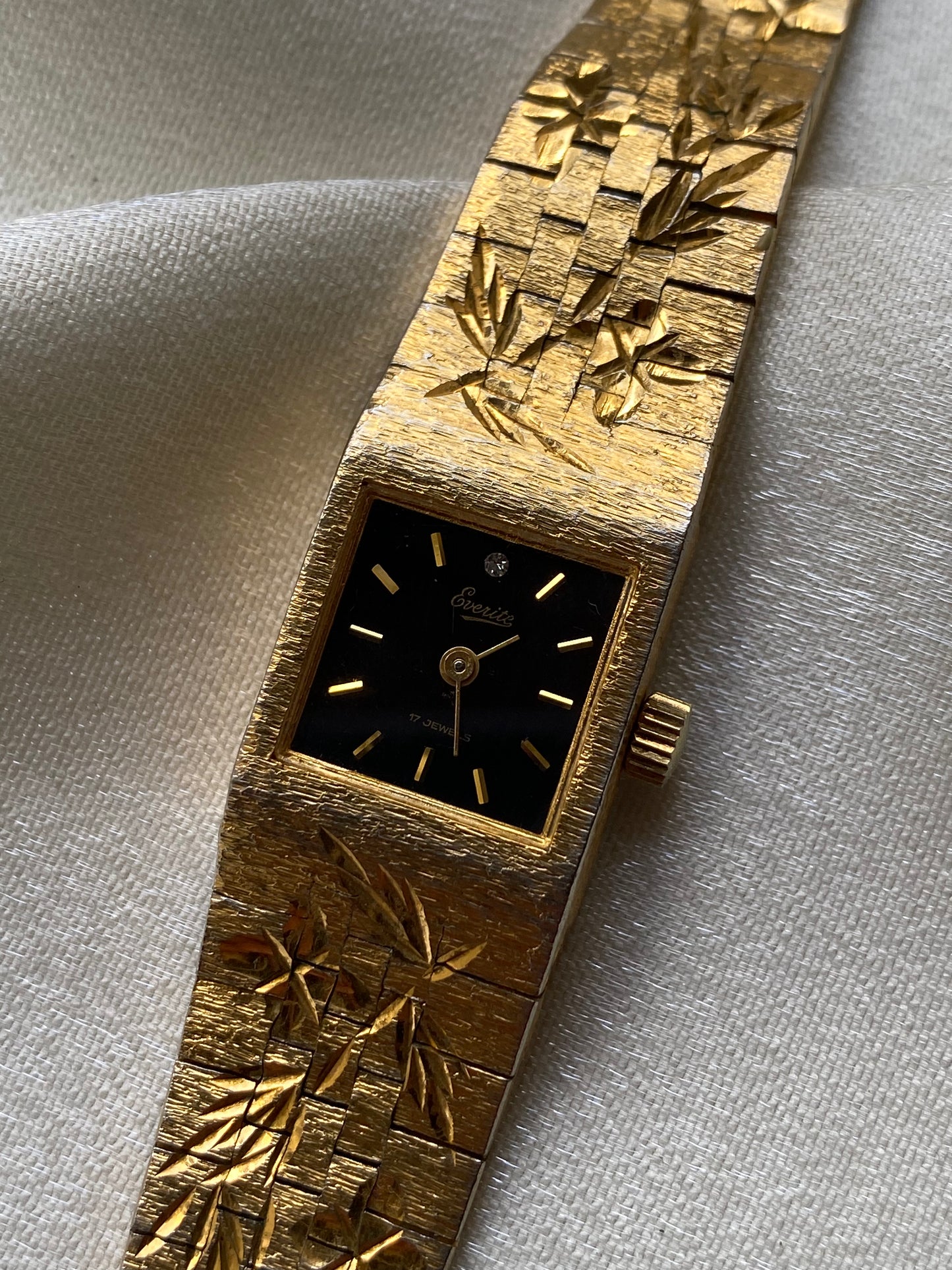 Gold Plated Floral Diamond Watch