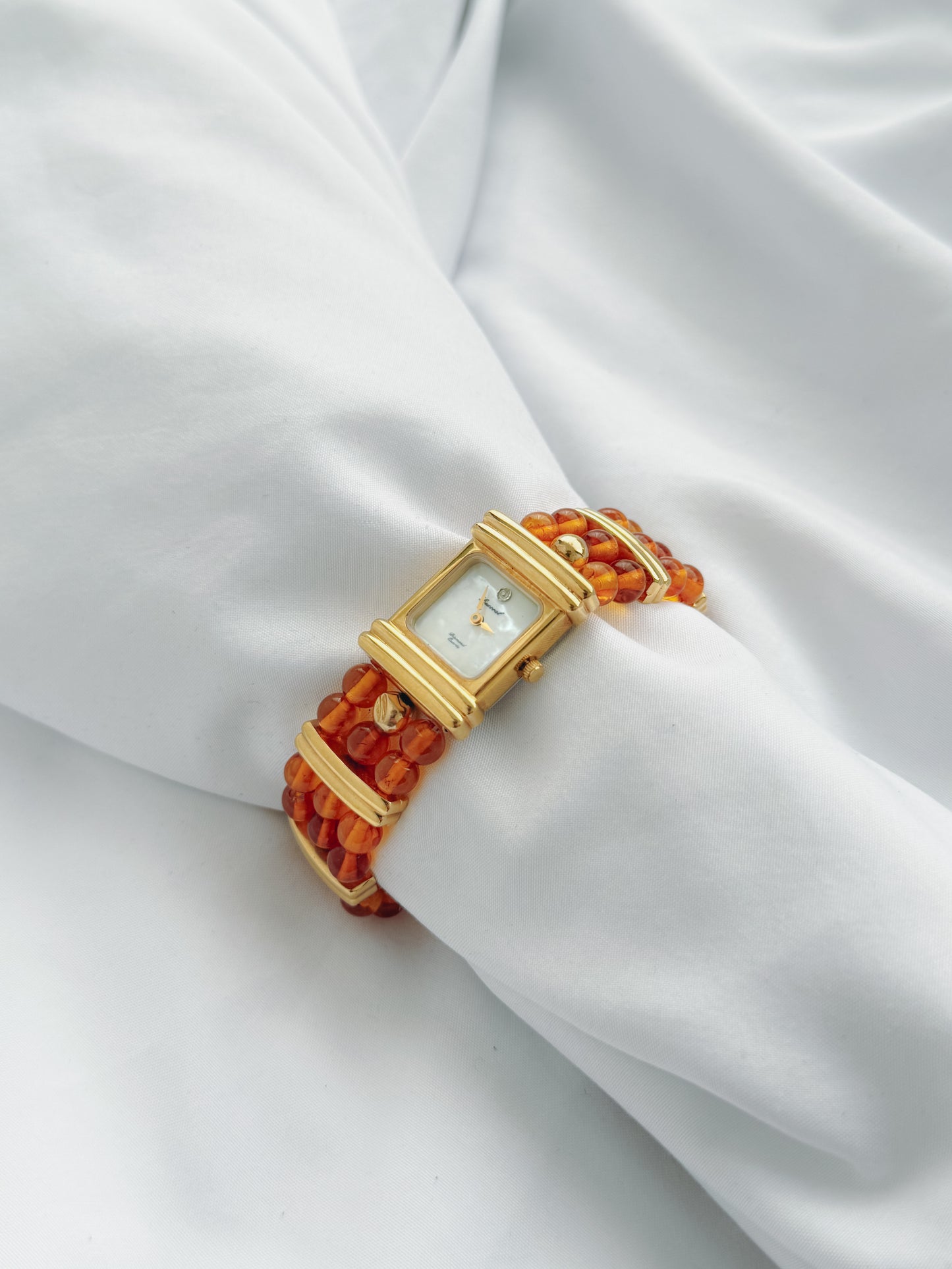 Gold - 1980s Amber Gemstone Watch