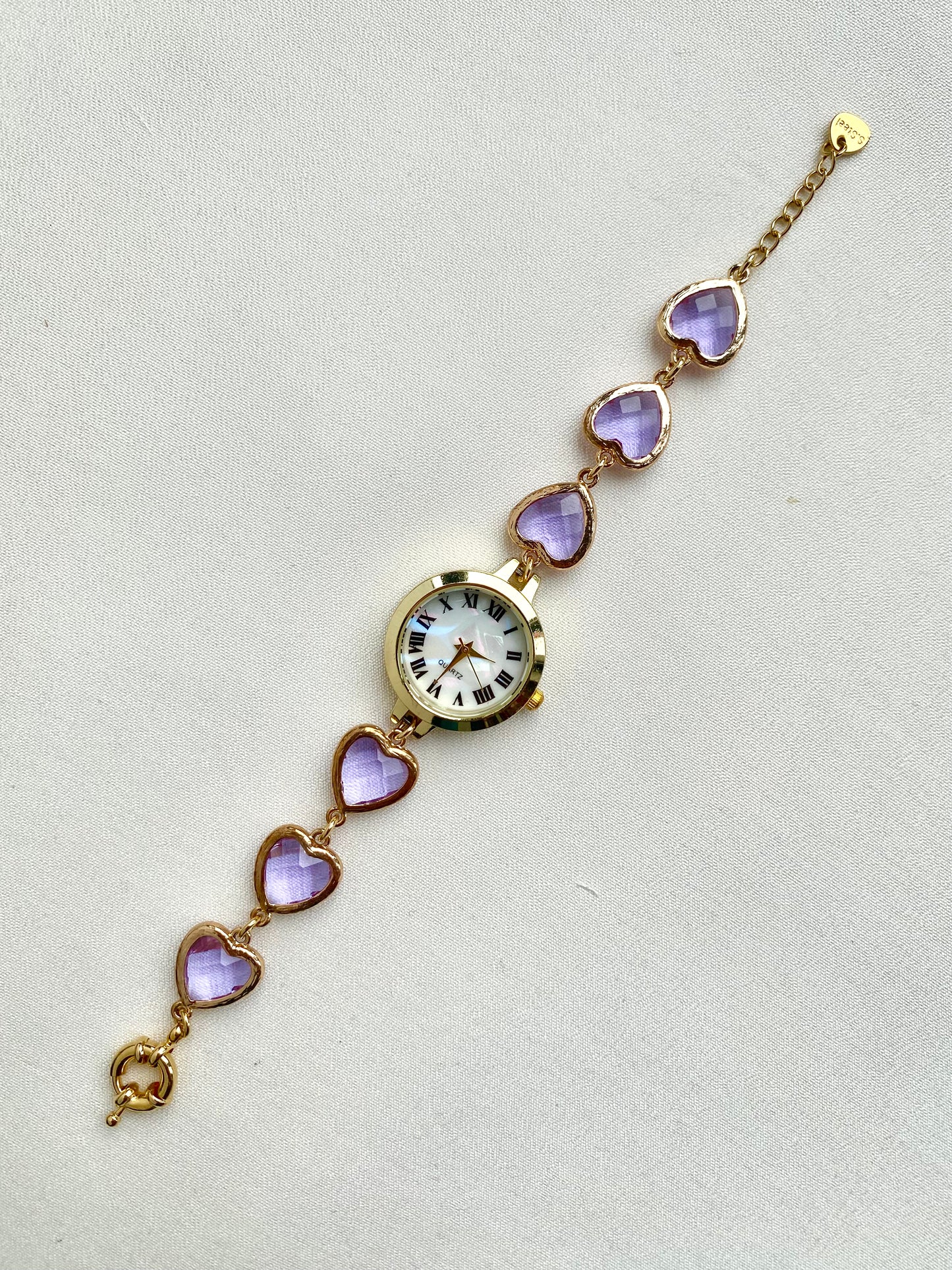 Gold Watch with Lilac Heart Glass Strap