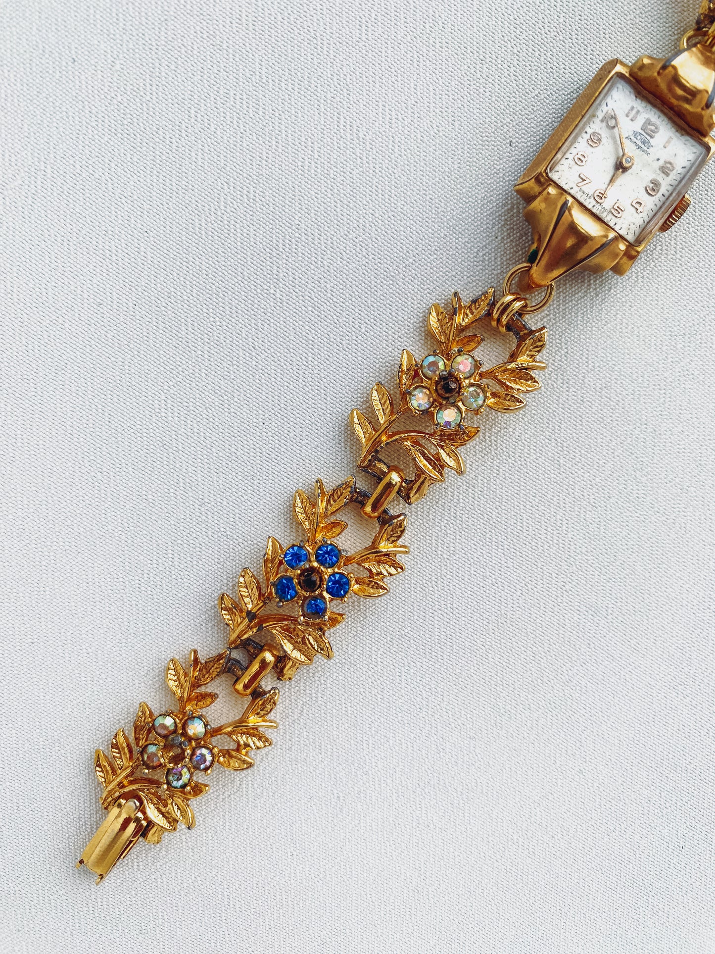 Gold - Leaf & Blue Crystal Watch