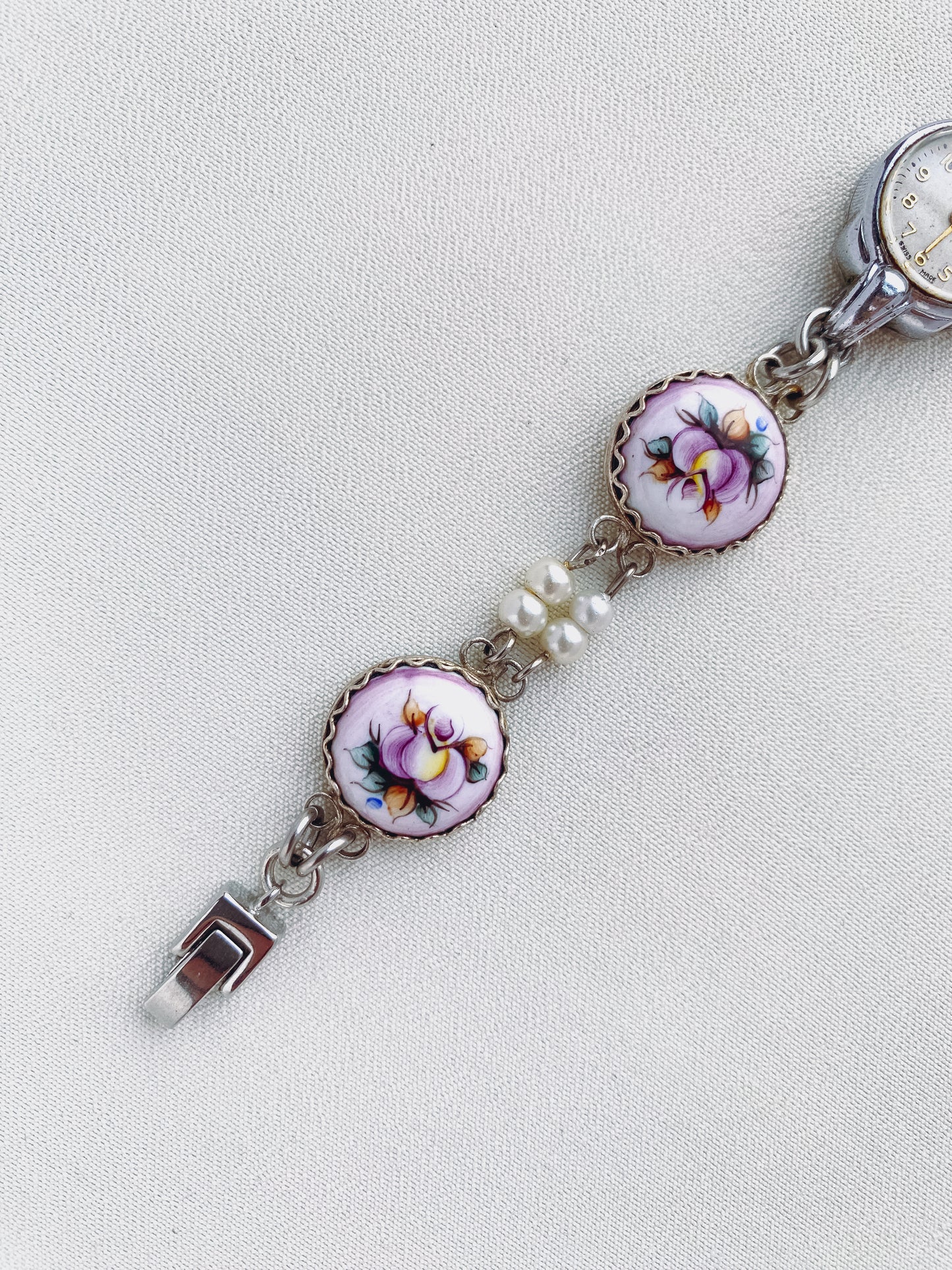 Rare Hand-painted Porcelain & Pearl Watch