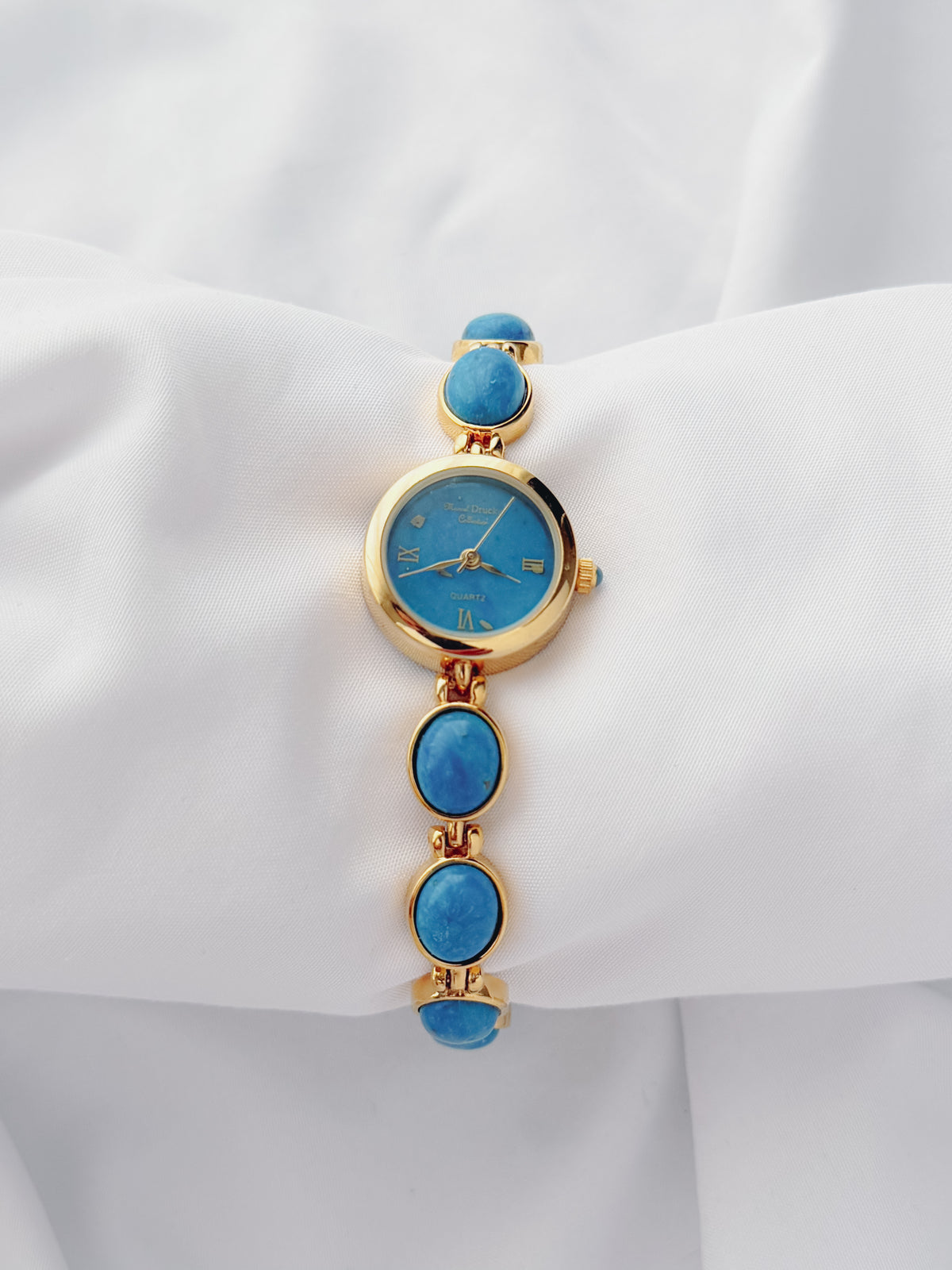 Gold - Turquise Blue Gemstone Watch 1980s