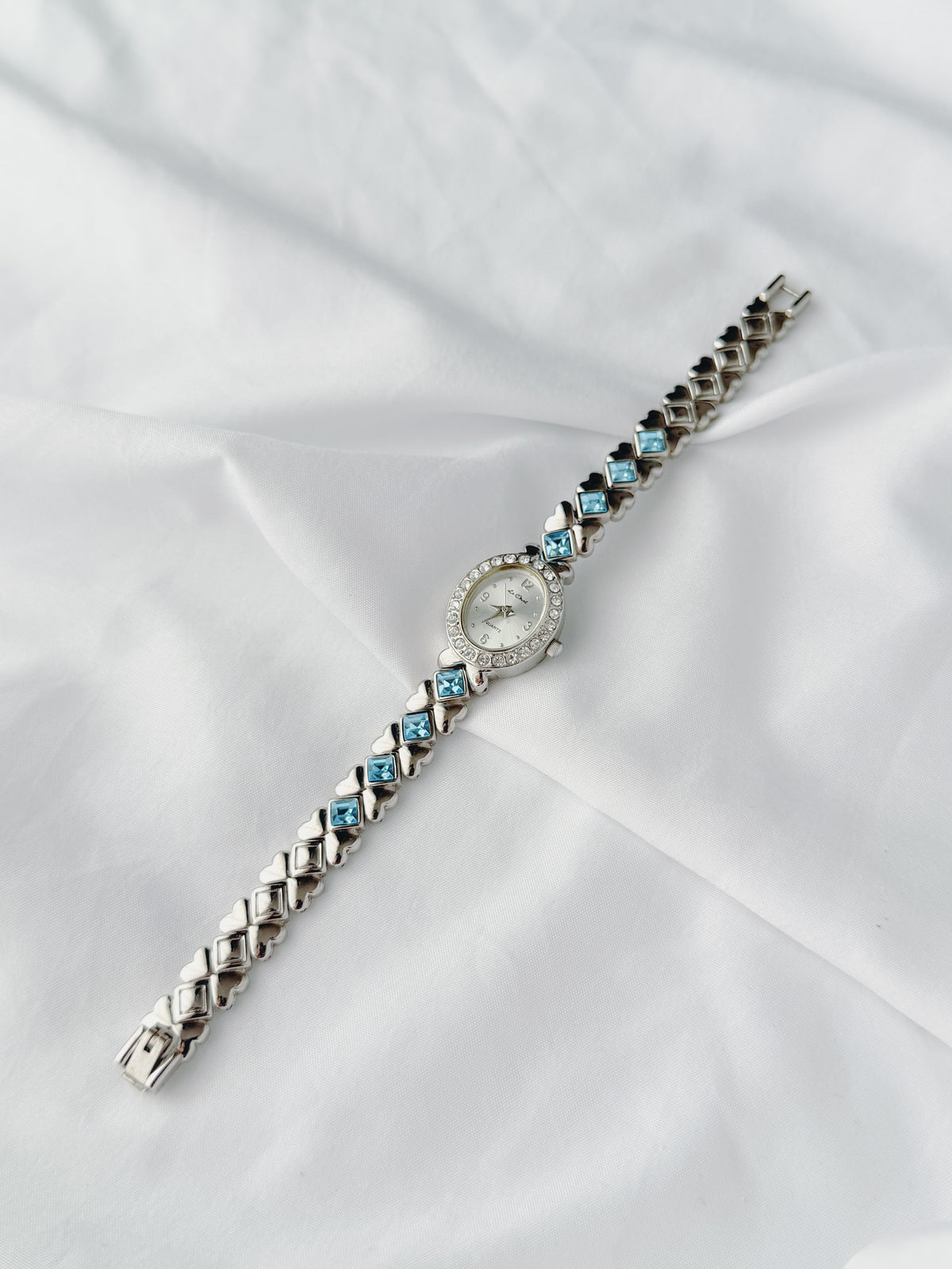 Silver - Blue Crystal Bow Link Watch