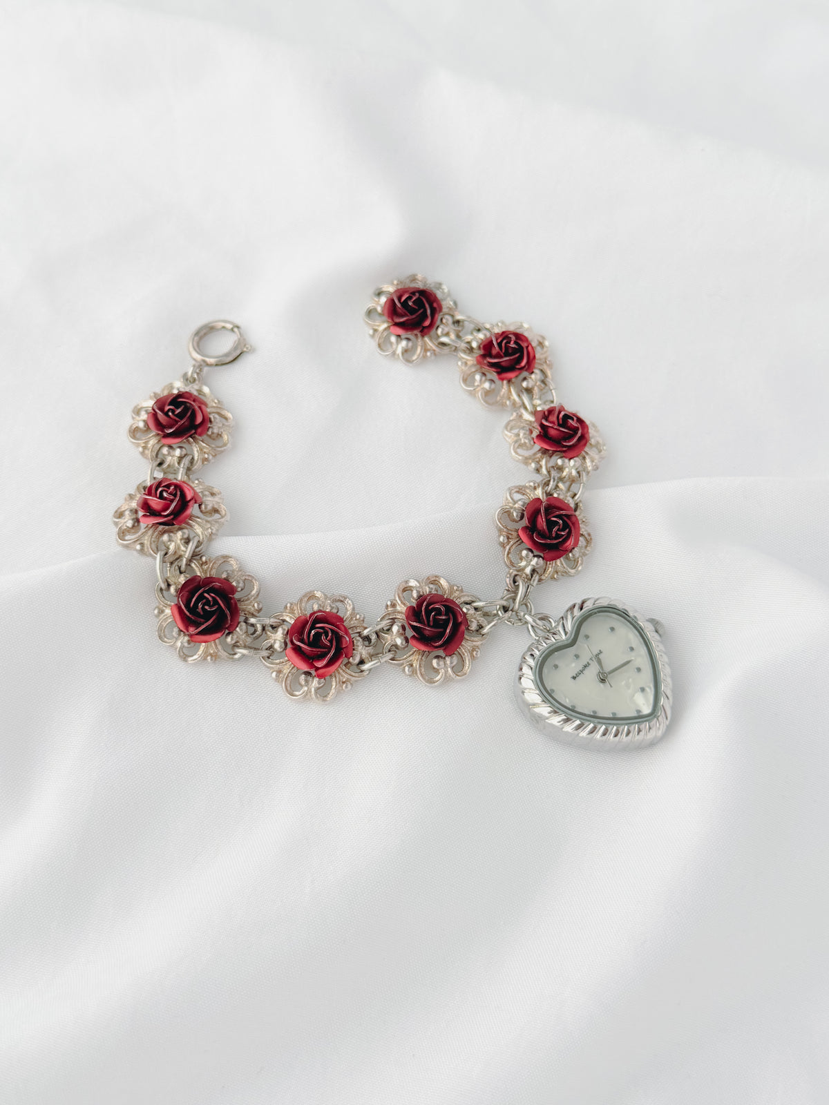 Silver - Red Rose Bracelet Watch