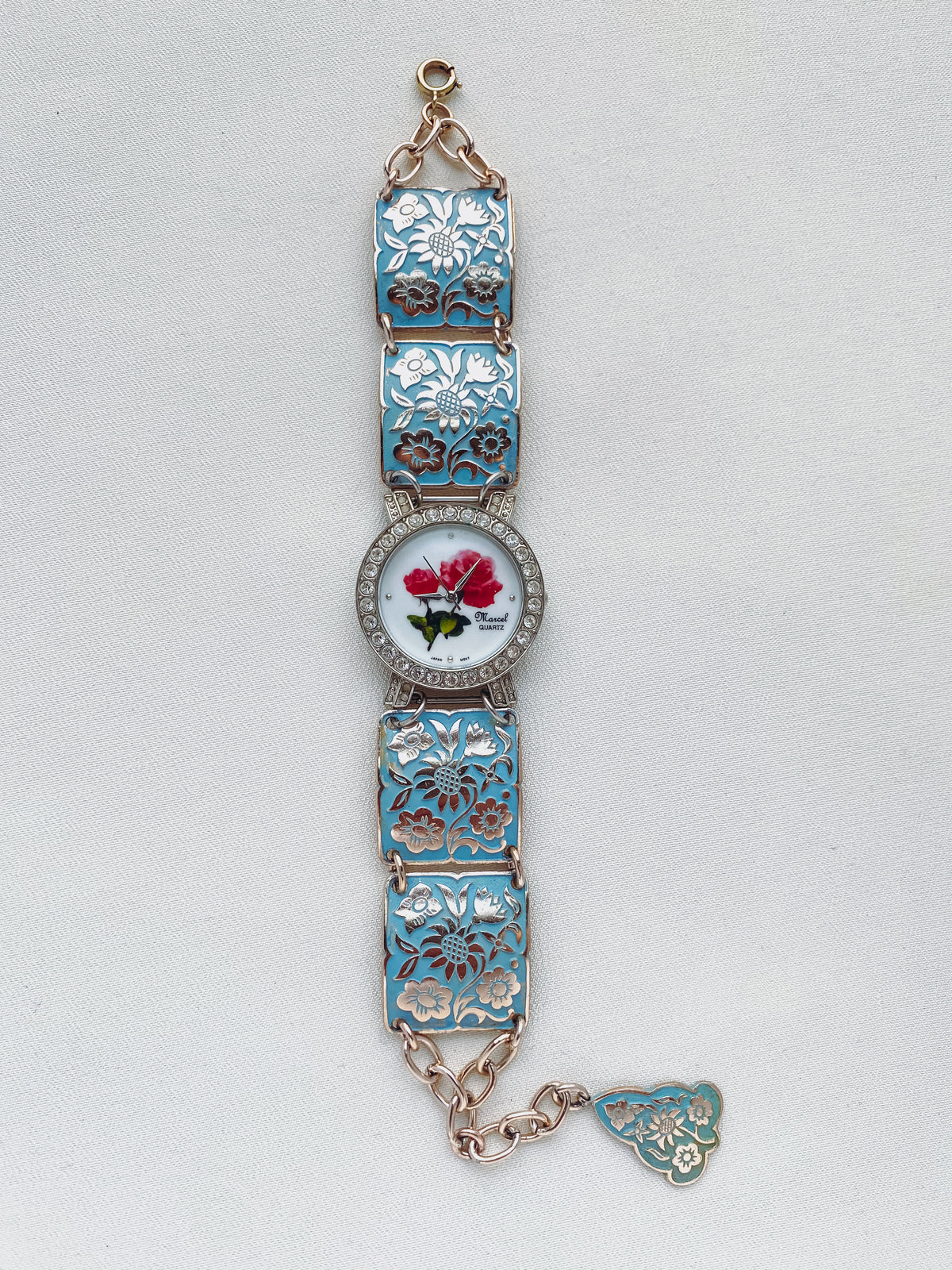 Floral Dial Watch with Blue Enamel Panels