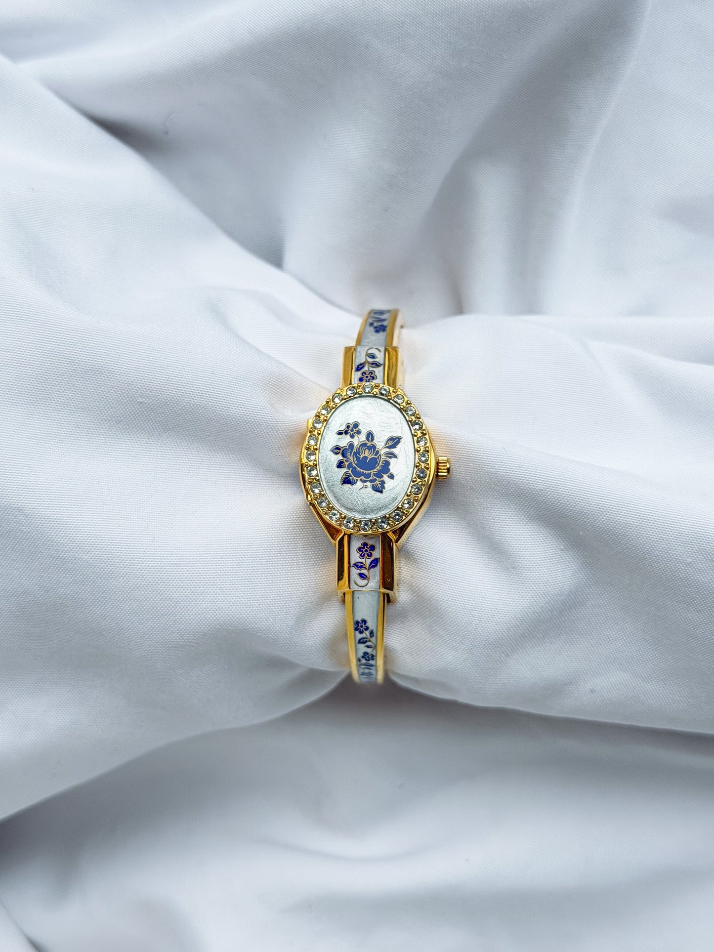 Gold - RARE Hidden Dial Floral Bangle Watch