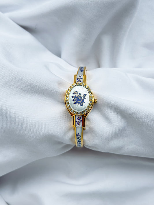 Gold - RARE Hidden Dial Floral Bangle Watch