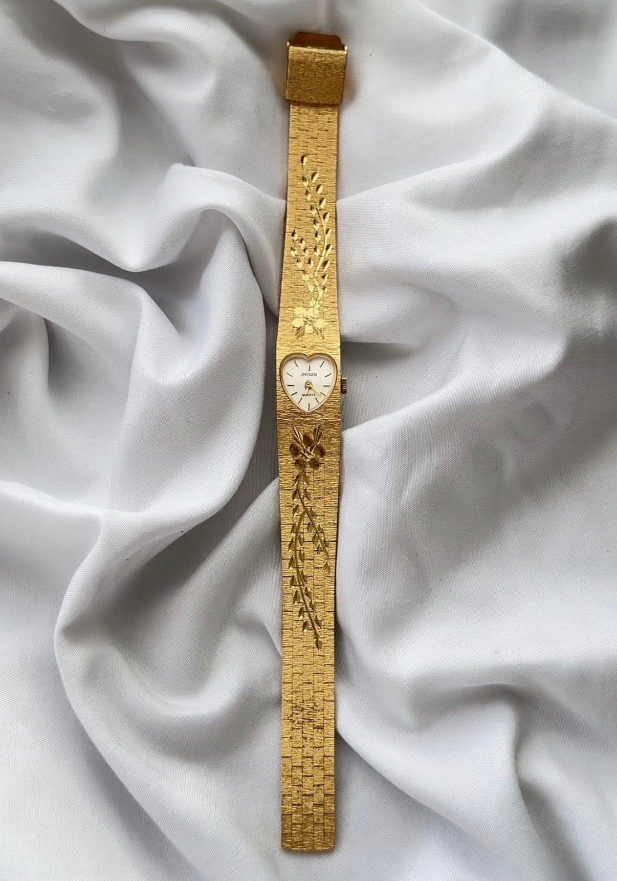 Gold - RARE Imado Floral Engraved Bracelet Watch (1970s)