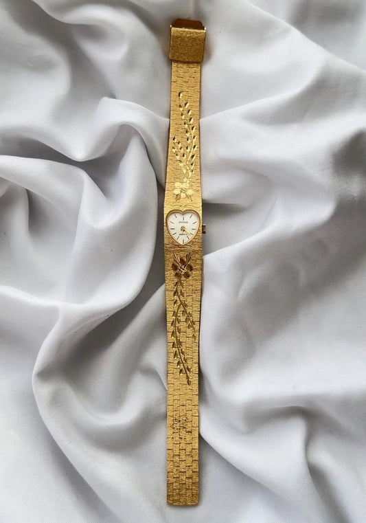 Gold - RARE Imado Floral Engraved Bracelet Watch (1970s)