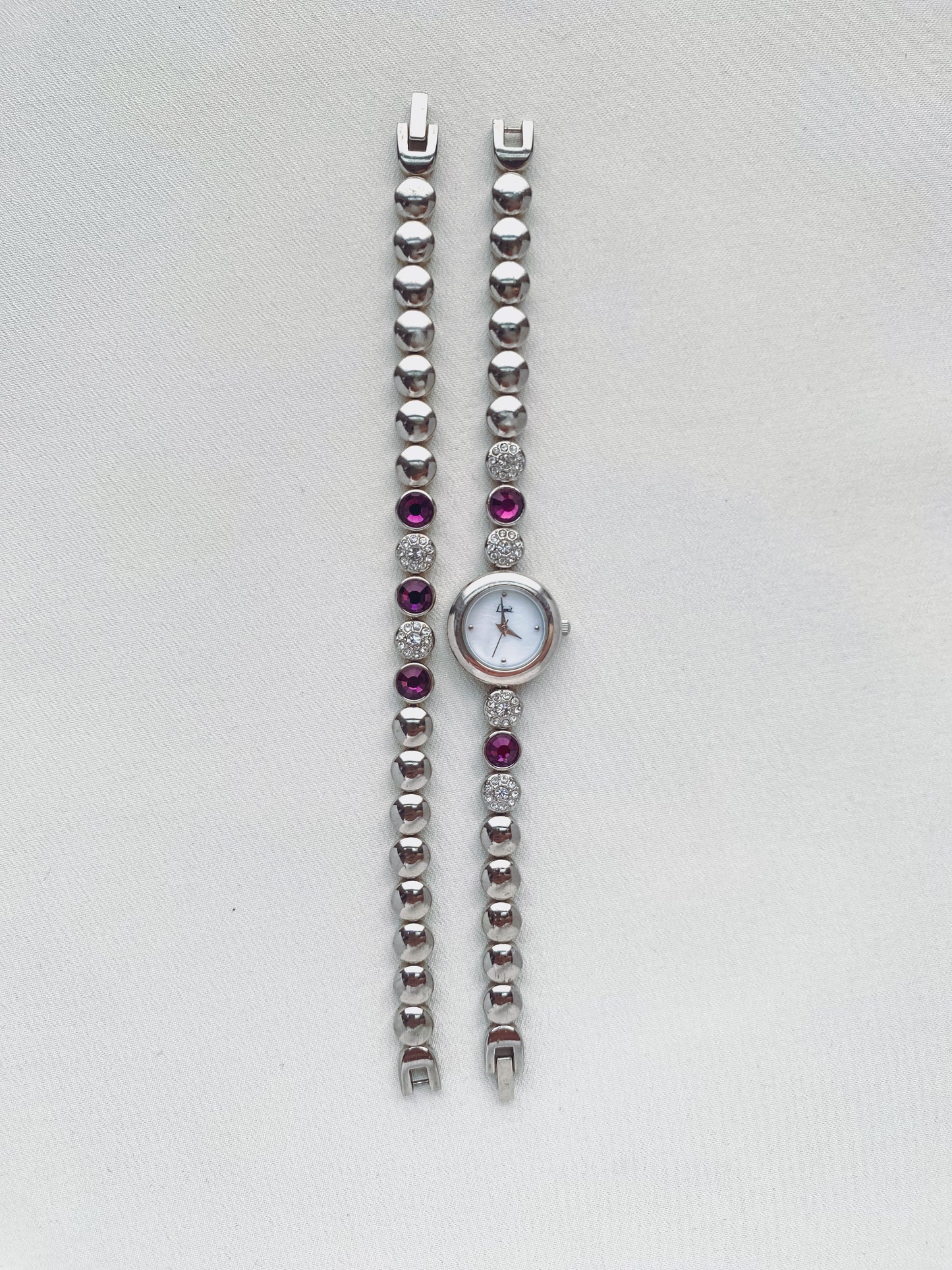 Silver - Round Dial Watch with Matching Bracelet