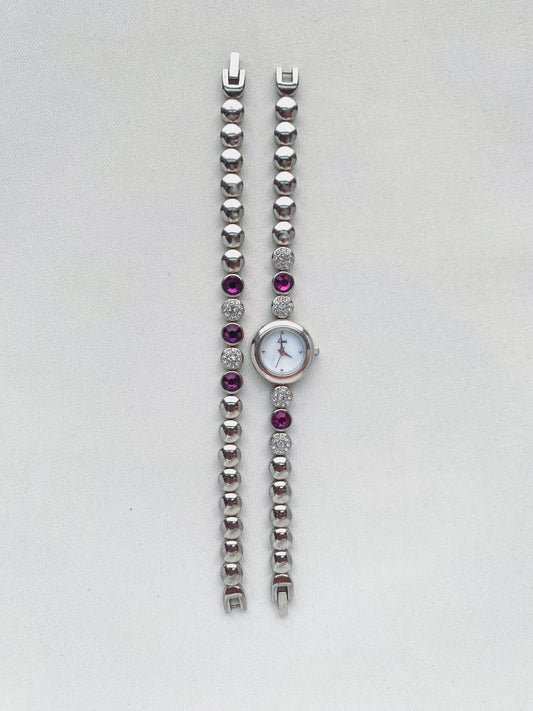 Silver - Round Dial Watch with Matching Bracelet