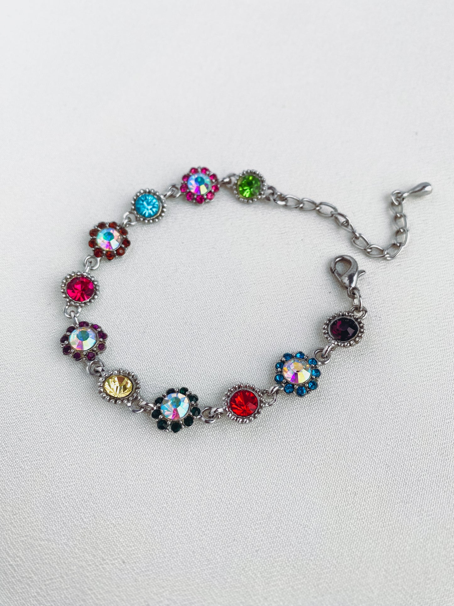 Silver - Multicolour Crystal Link Bracelet