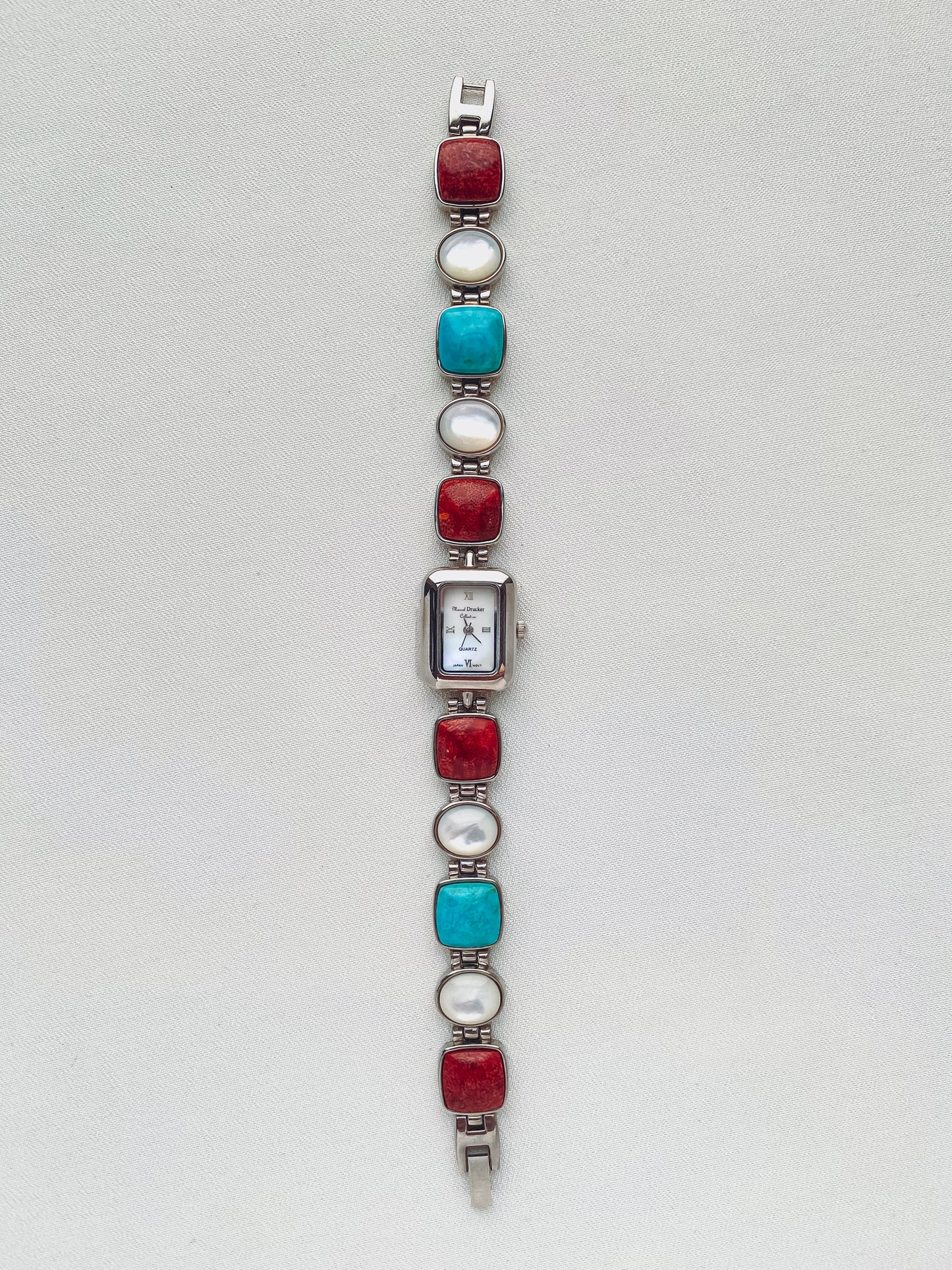 Silver - Rectangular Dial Multicolour Stone Watch