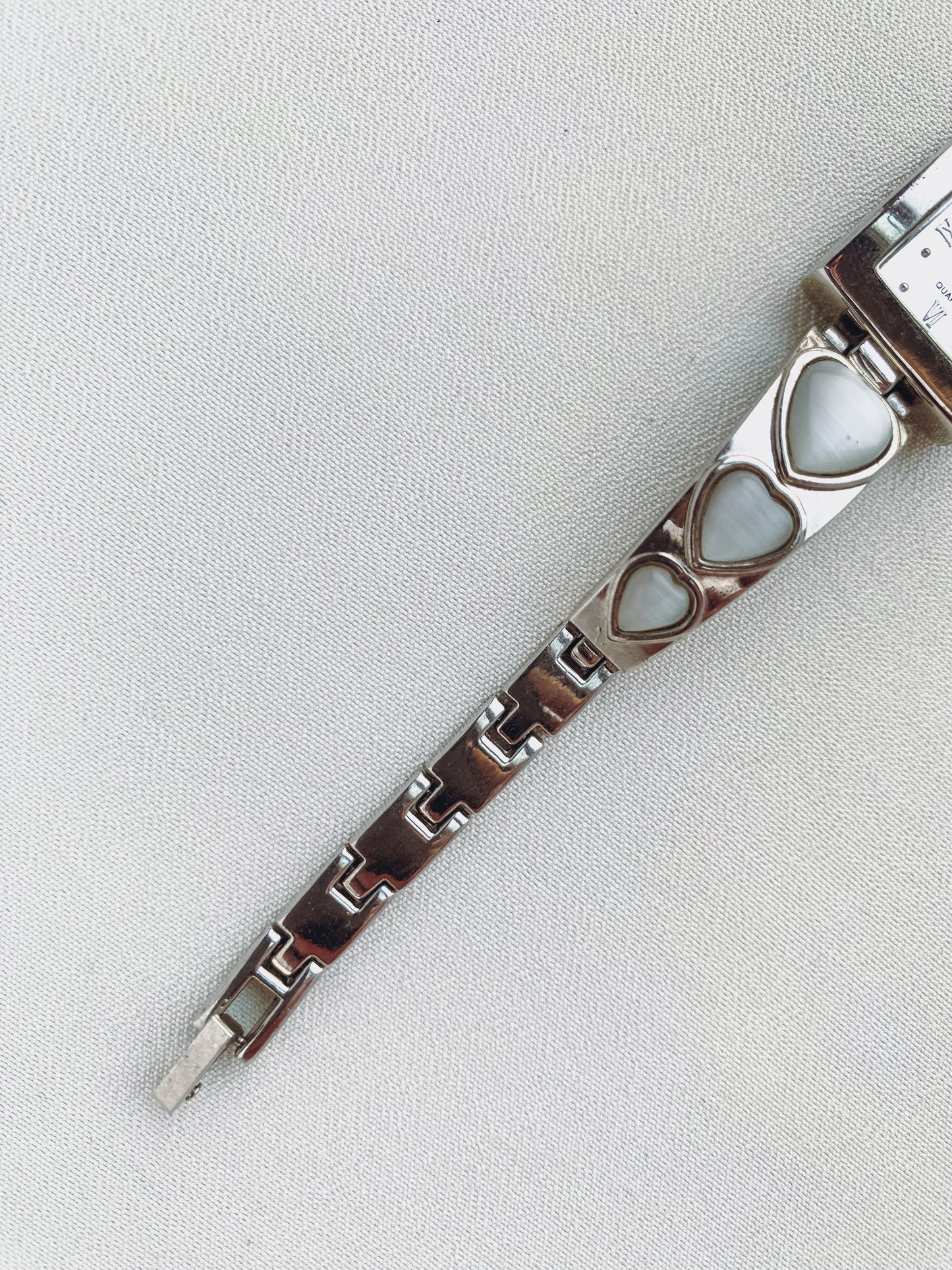 Silver - Square Dial Watch with Heart Bracelet