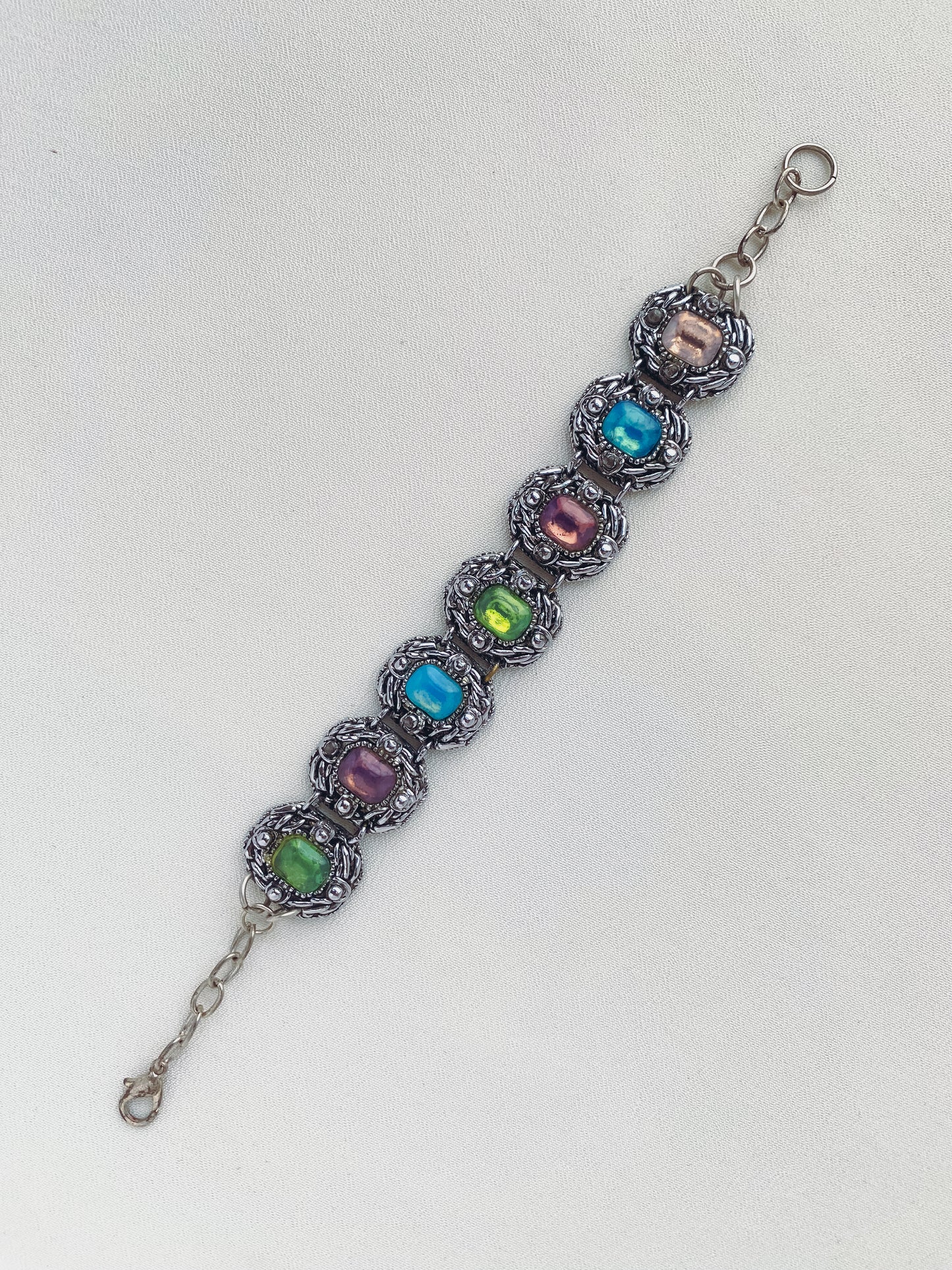 Silver - Multicolour Stone Vintage Bracelet