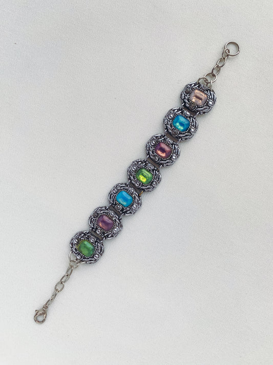 Silver - Multicolour Stone Vintage Bracelet