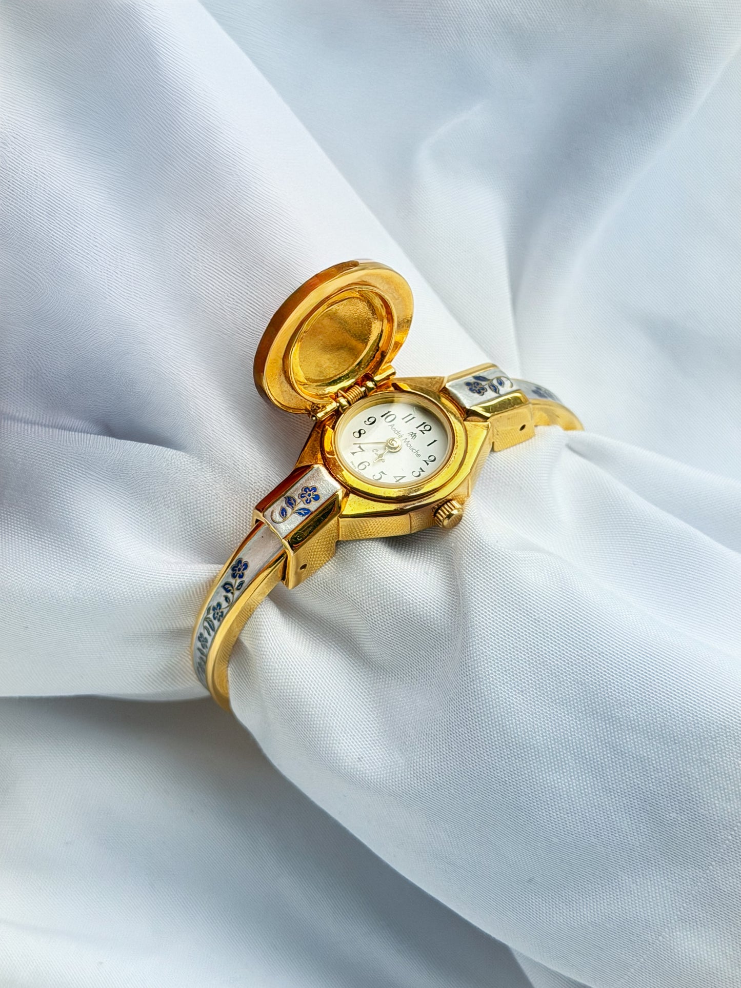 Gold - RARE Hidden Dial Floral Bangle Watch