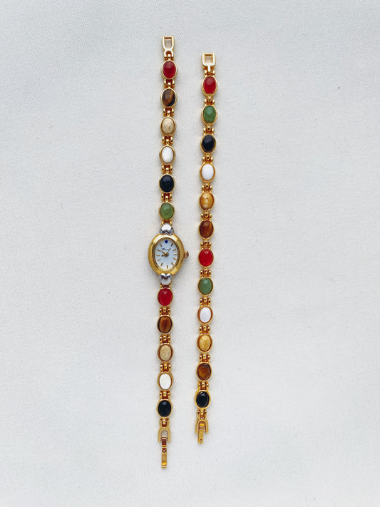 Gold - Colorful Gemstone Watch & Bracelet