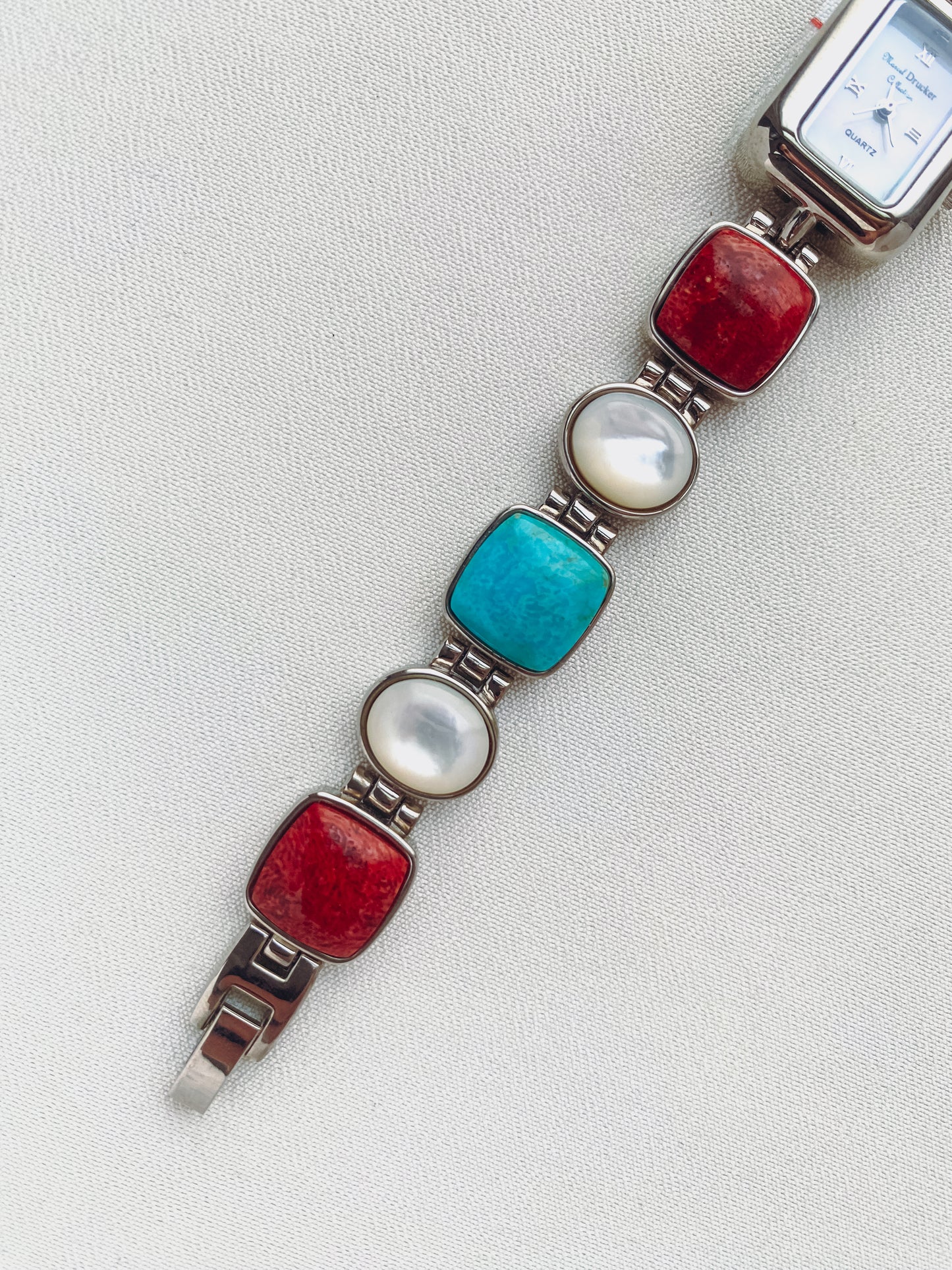 Silver - Rectangular Dial Multicolour Stone Watch