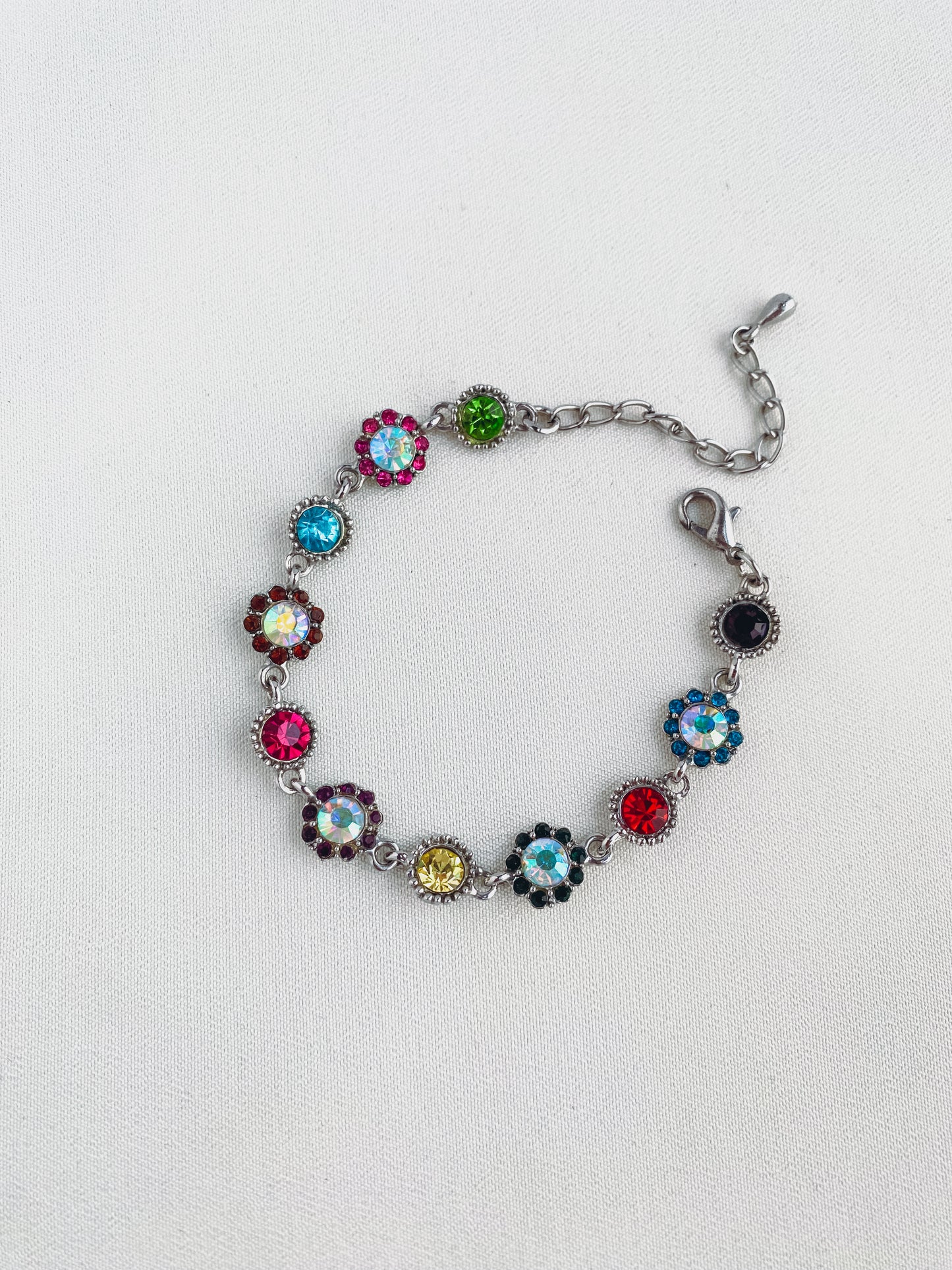 Silver - Multicolour Crystal Link Bracelet