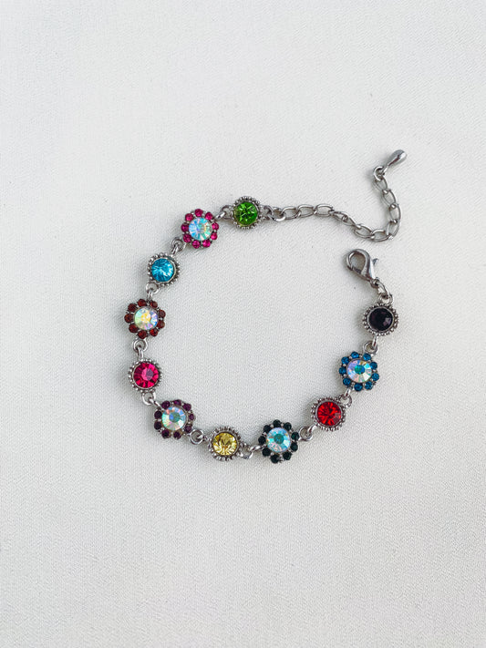 Silver - Multicolour Crystal Link Bracelet