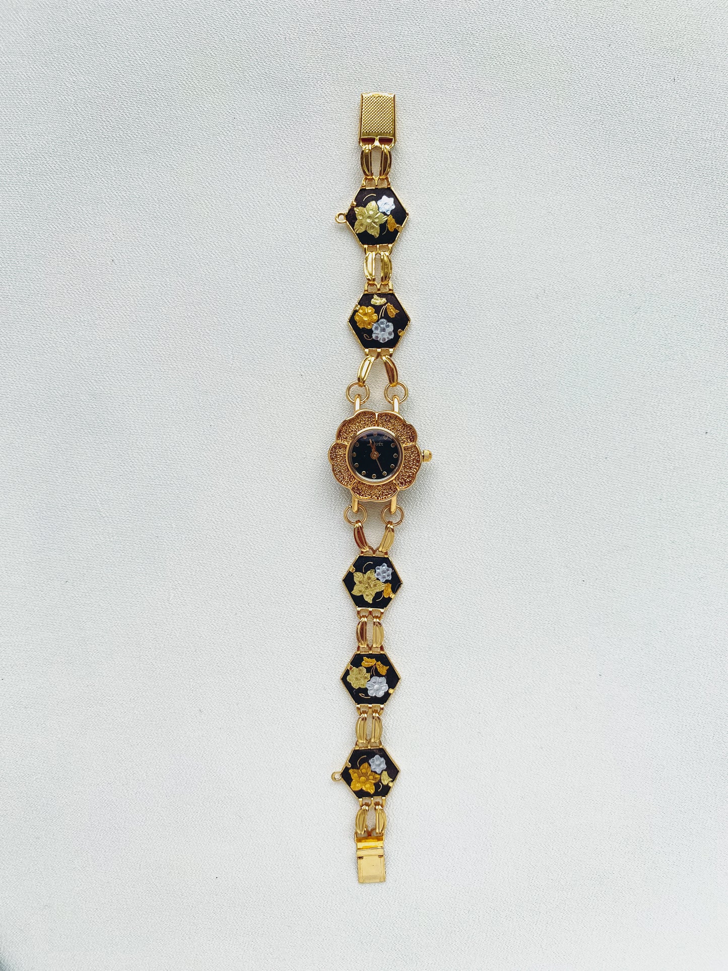 Gold - Enamel Floral Panel Watch