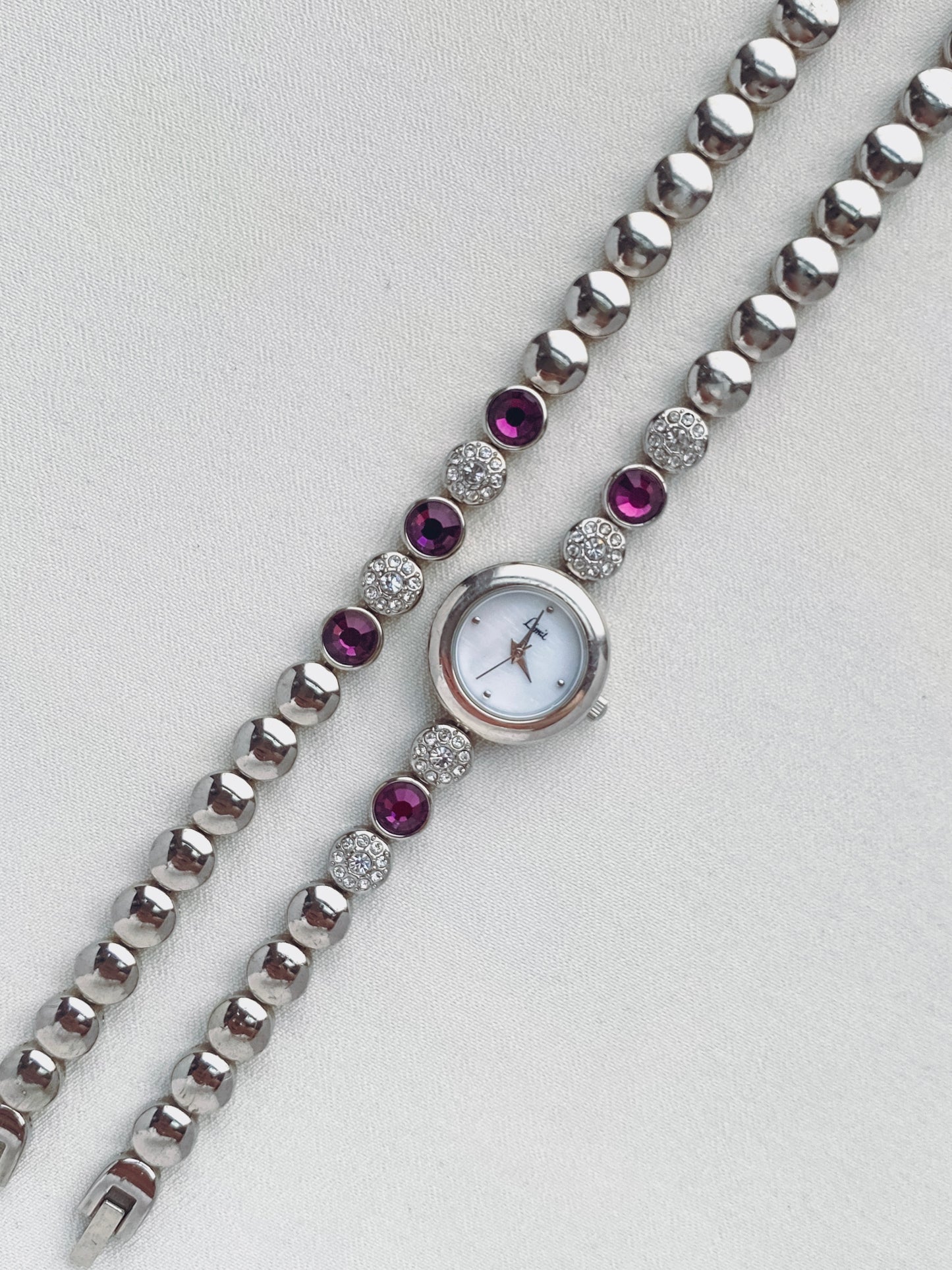 Silver - Round Dial Watch with Matching Bracelet