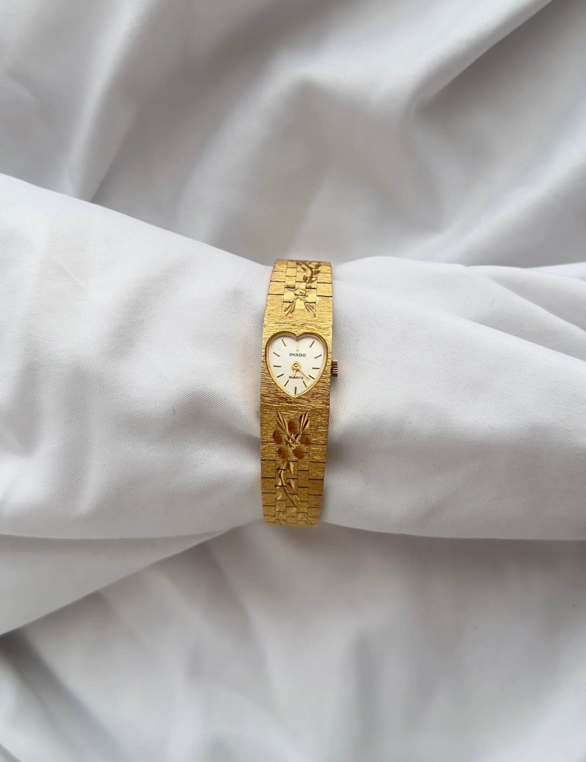 Gold - RARE Imado Floral Engraved Bracelet Watch (1970s)