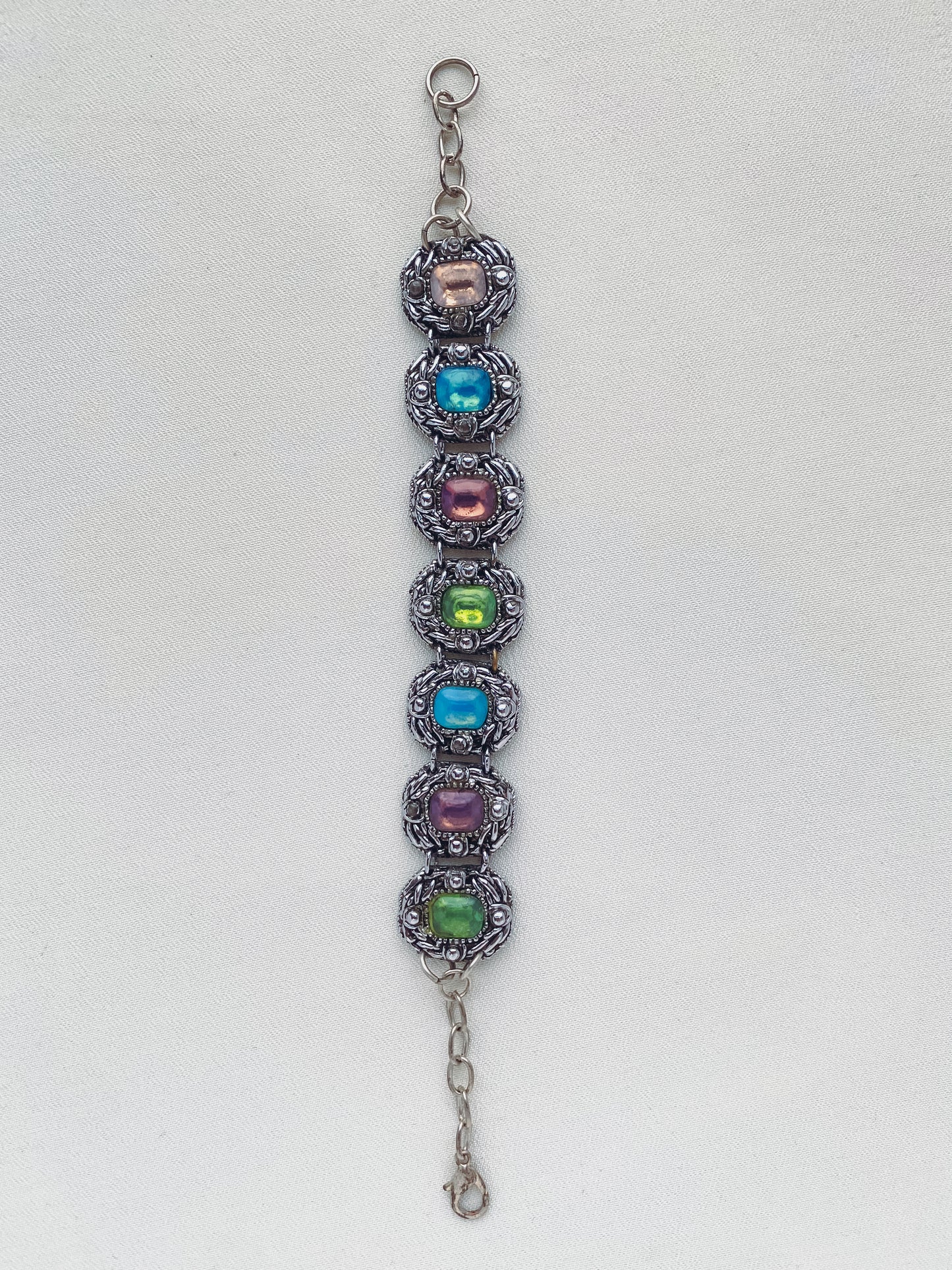 Silver - Multicolour Stone Vintage Bracelet