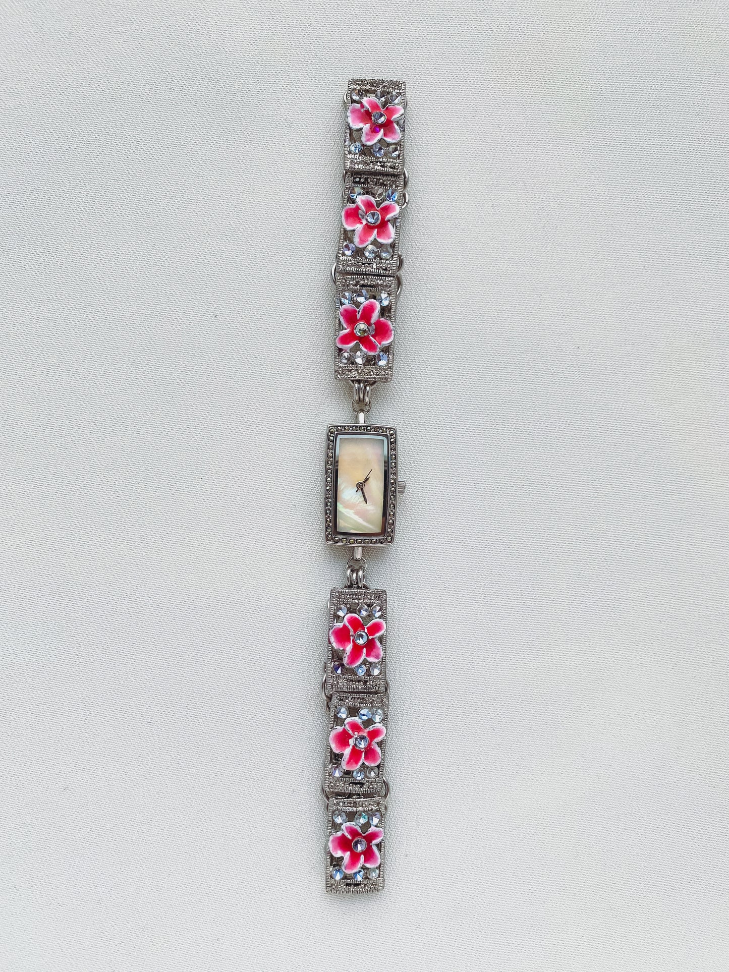 Silver - Pink Floral Watch