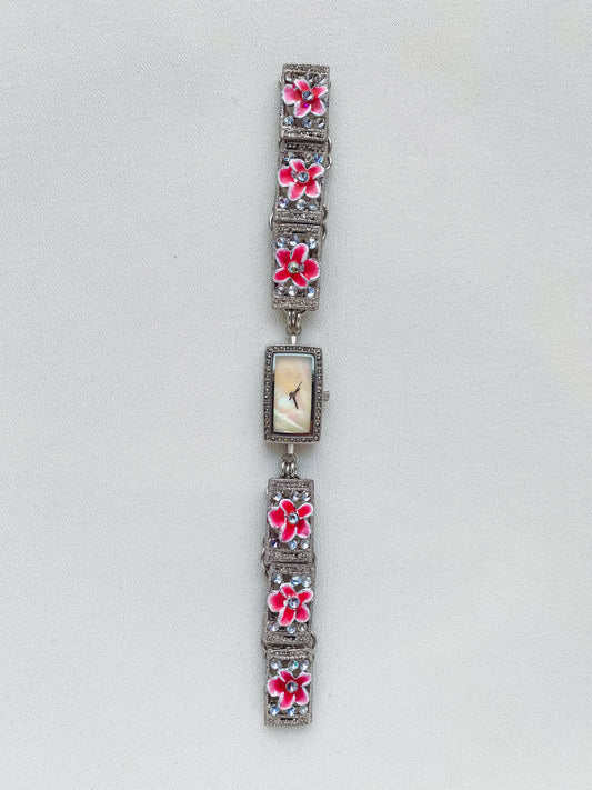 Silver - Pink Floral Watch