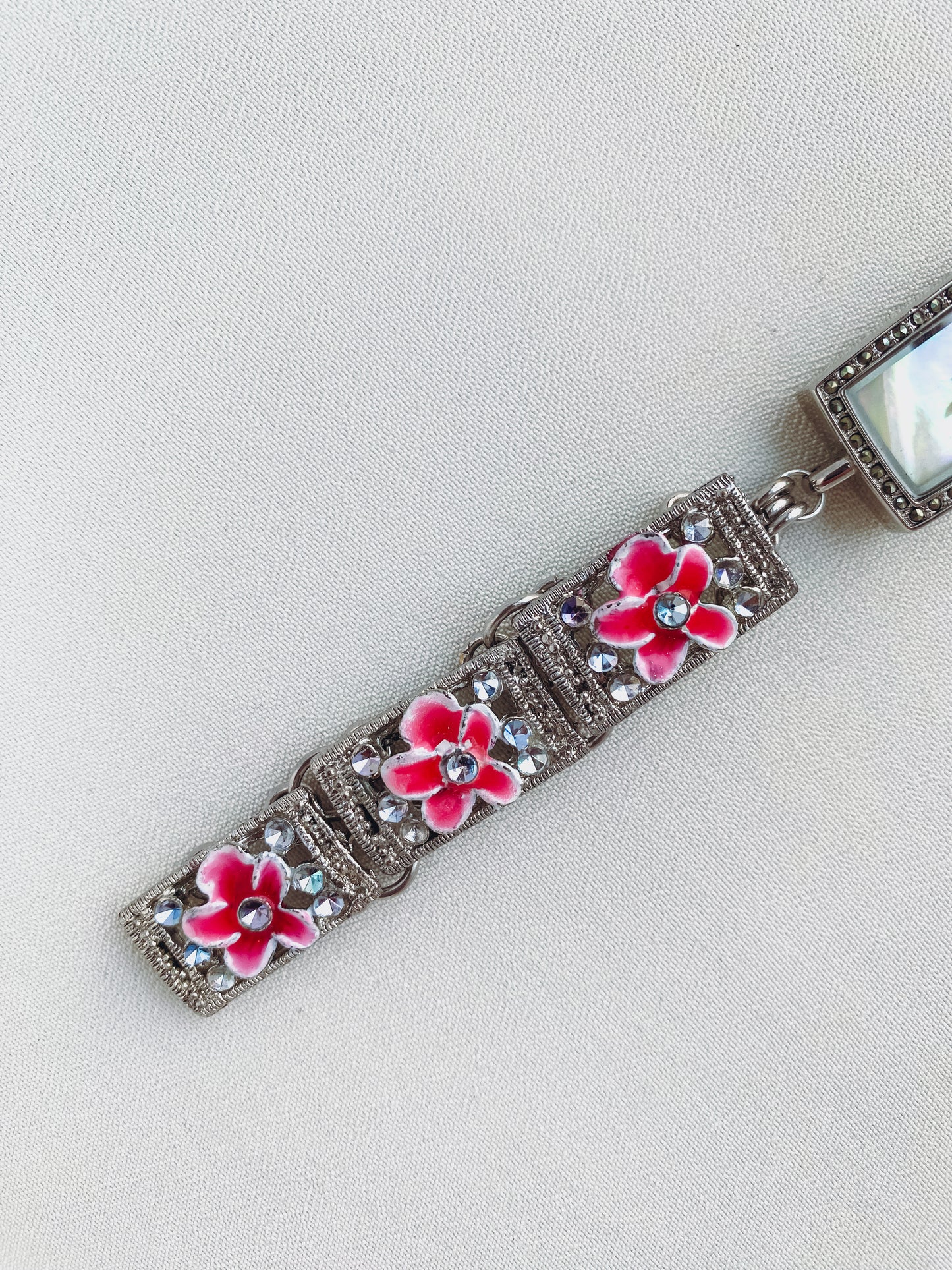 Silver - Pink Floral Watch
