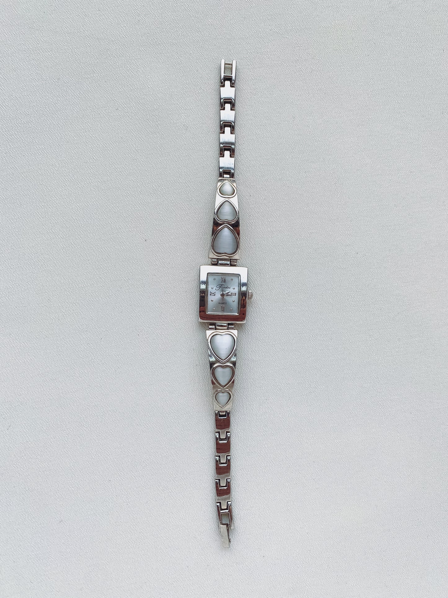 Silver - Square Dial Watch with Heart Bracelet