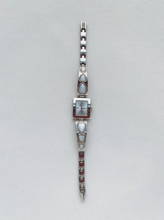 Silver - Square Dial Watch with Heart Bracelet