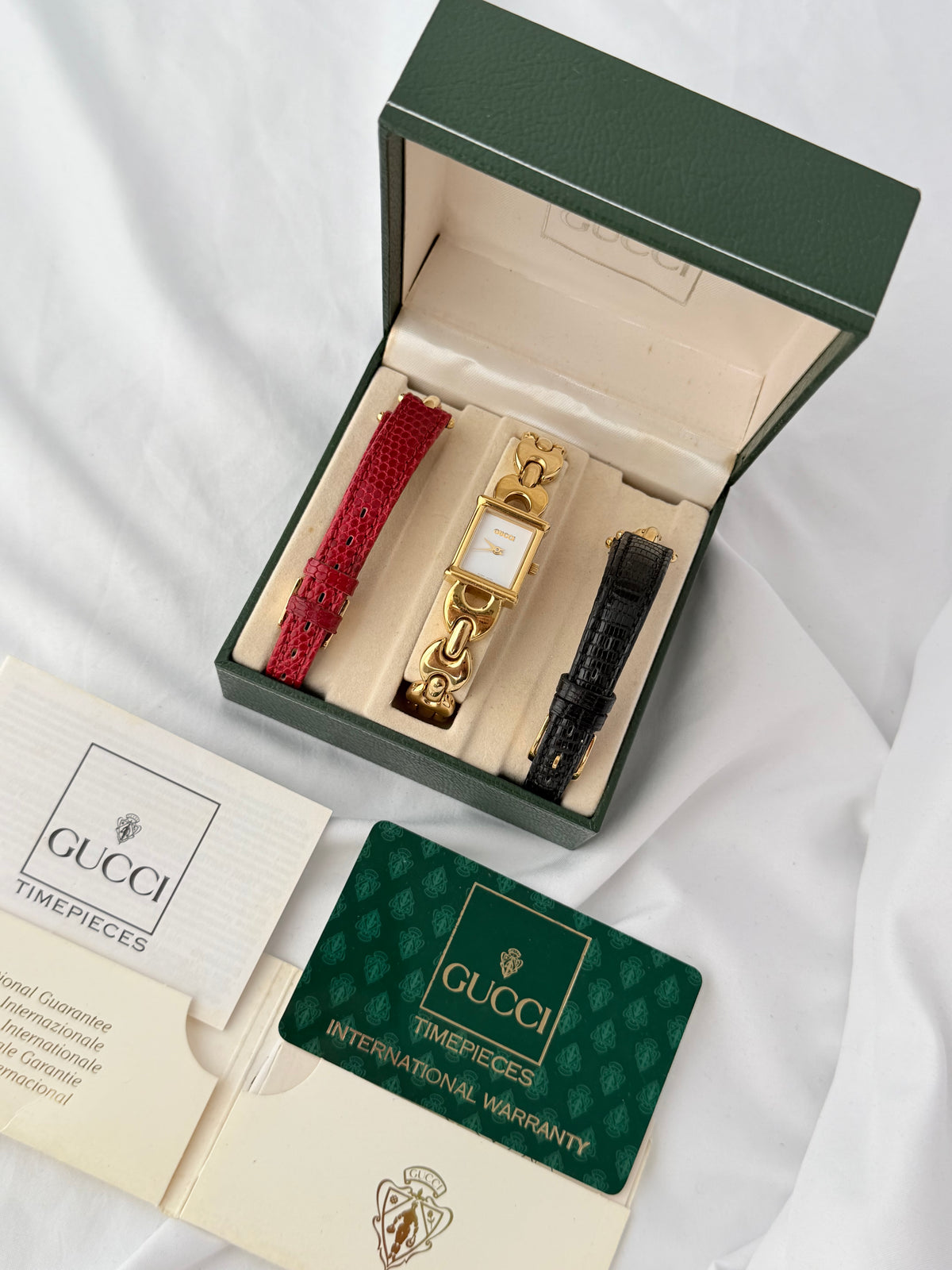 Rare Gucci 1800L Watch Gold Plated Bracelet 2xLeather Straps