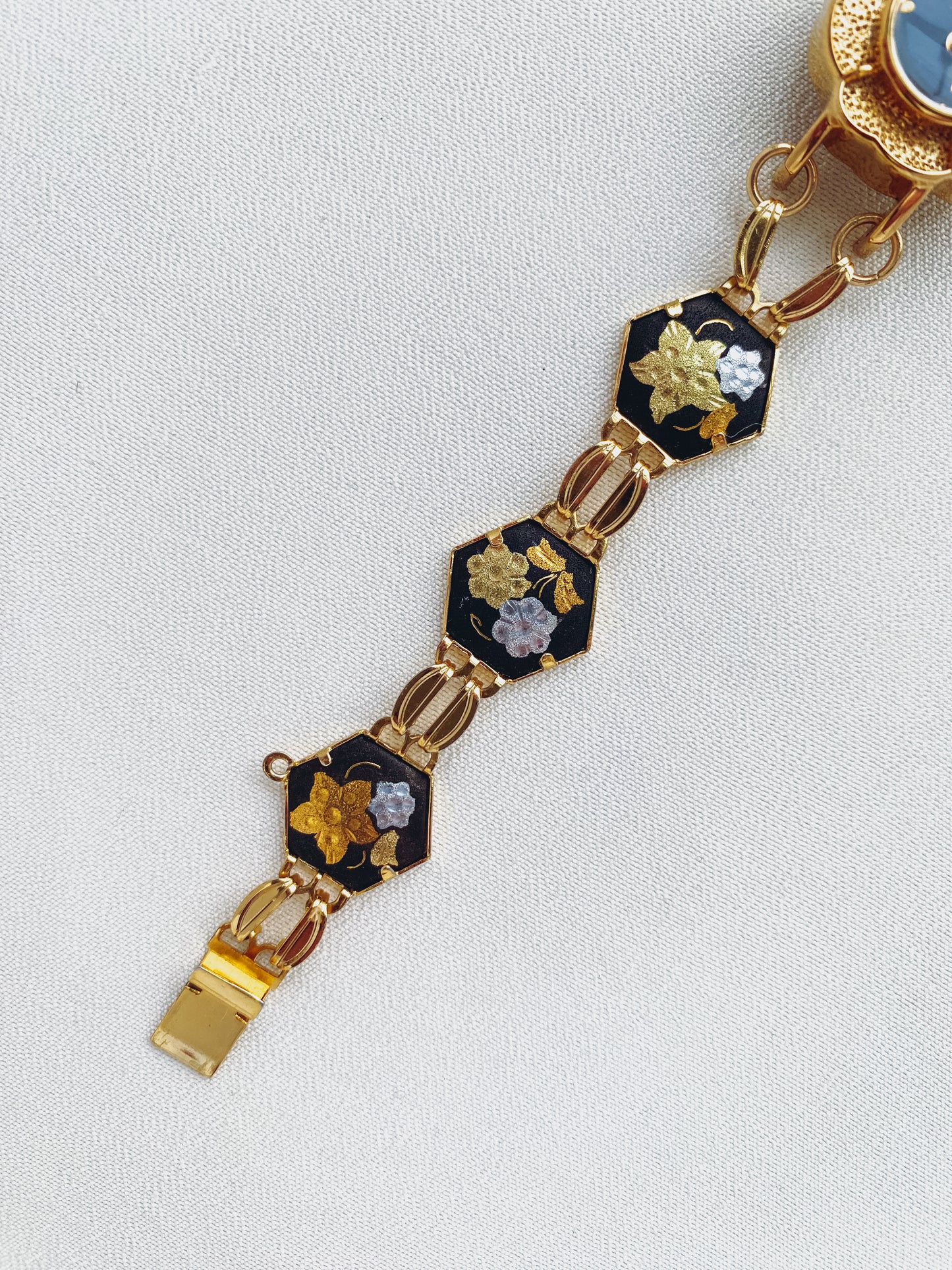 Gold - Enamel Floral Panel Watch
