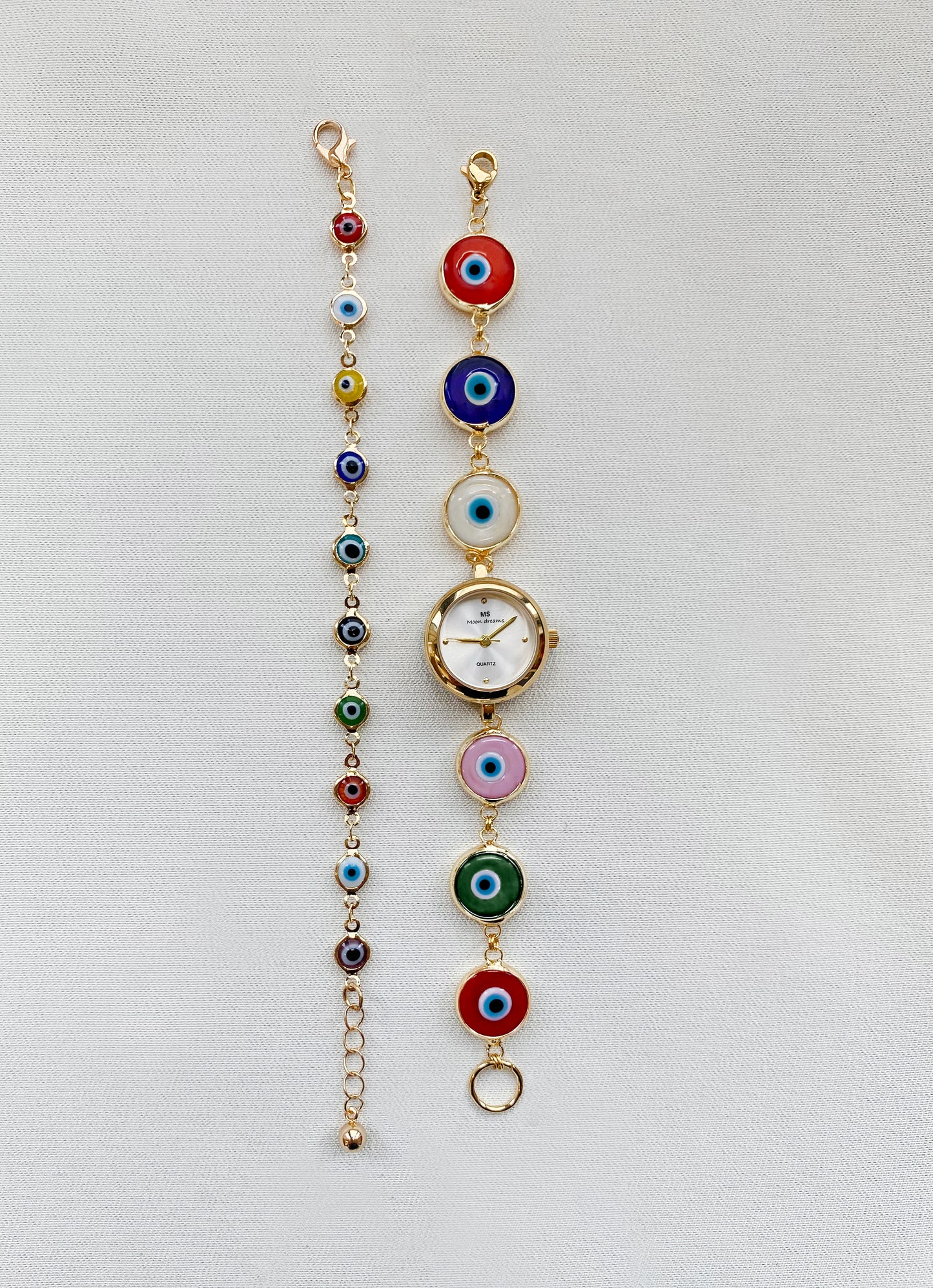 Gold -  Glass Evil Eye Watch with Matching Bracelet