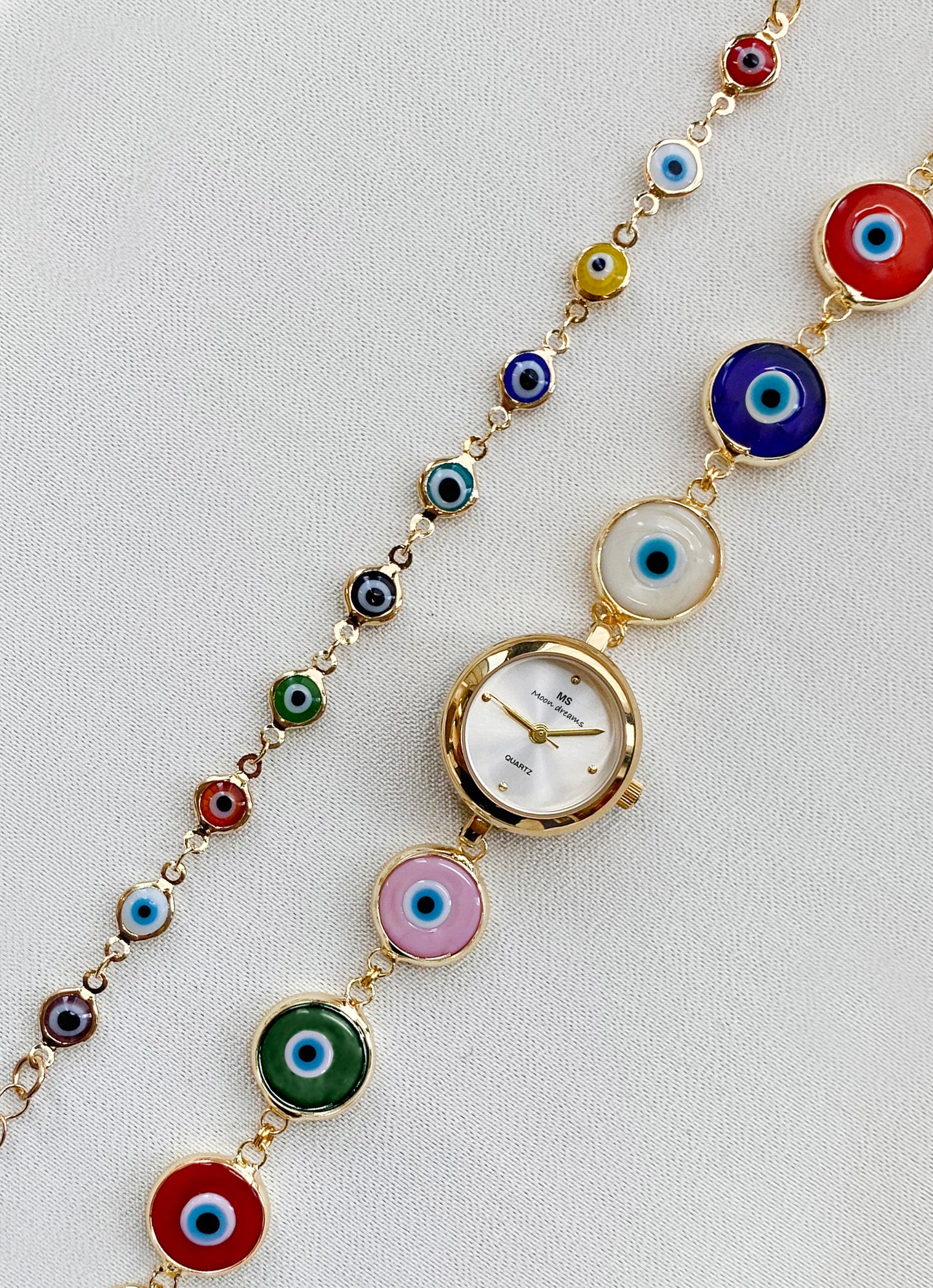 Gold -  Glass Evil Eye Watch with Matching Bracelet