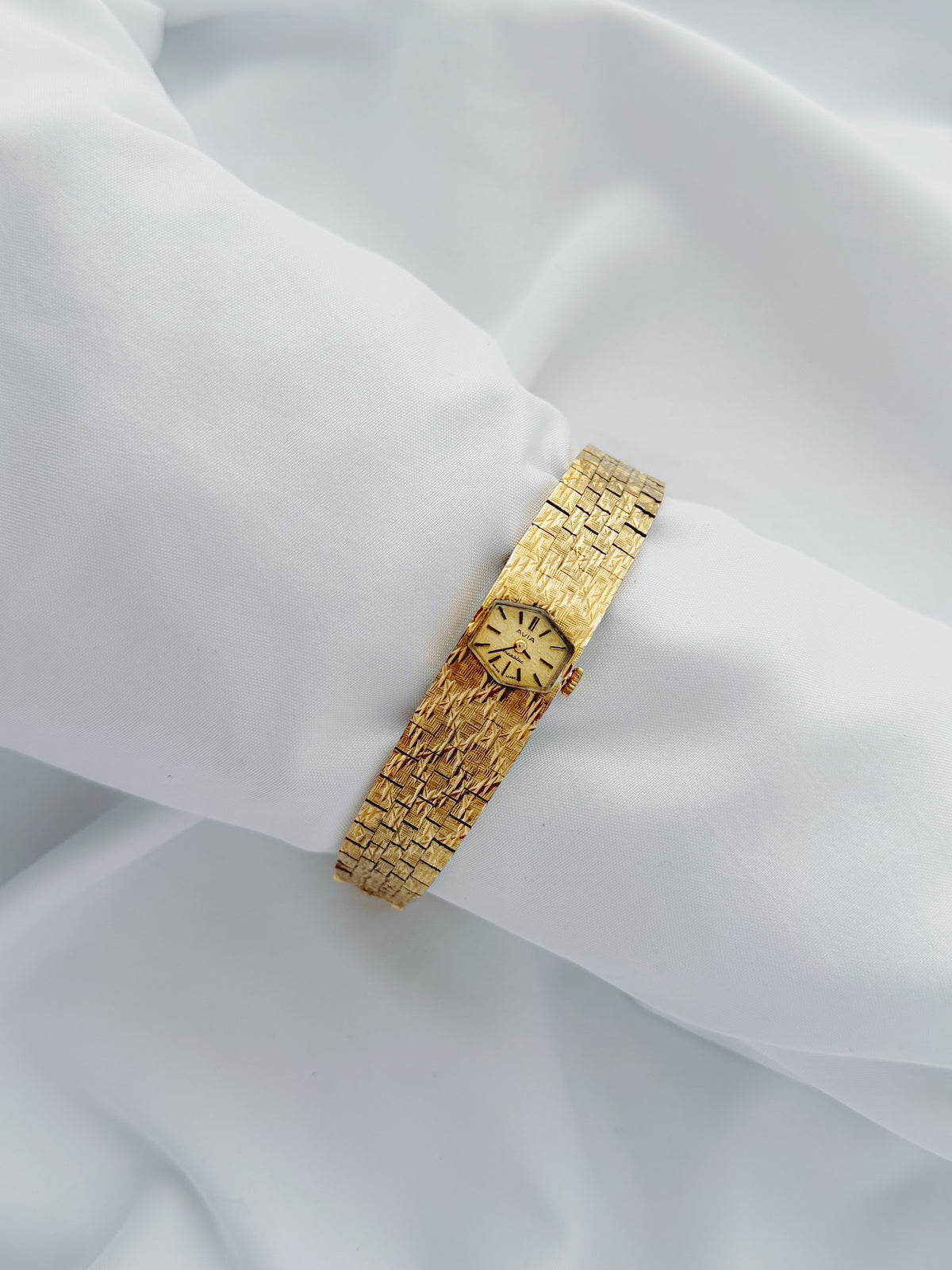 Gold - RARE 1970s Textured Bracelet Geometric Dial Watch