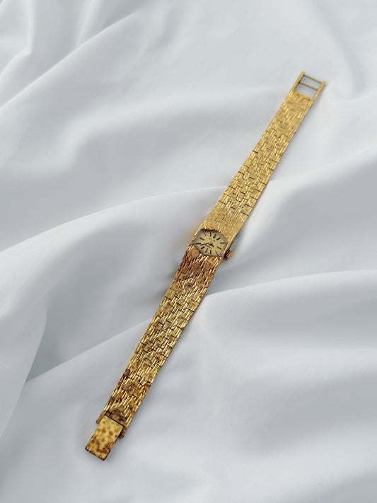 Gold - RARE 1970s Textured Bracelet Geometric Dial Watch