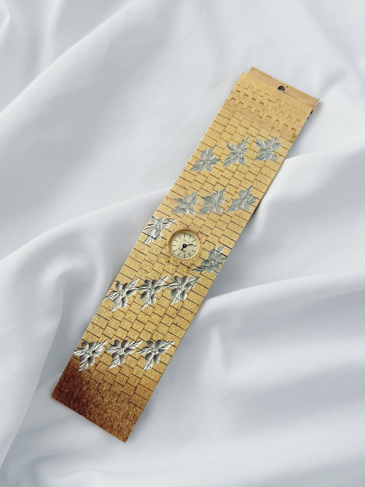 Gold -  EXTREMELY RARE 1970s Palisa Two-Tone Floral Wide Cuff Watch