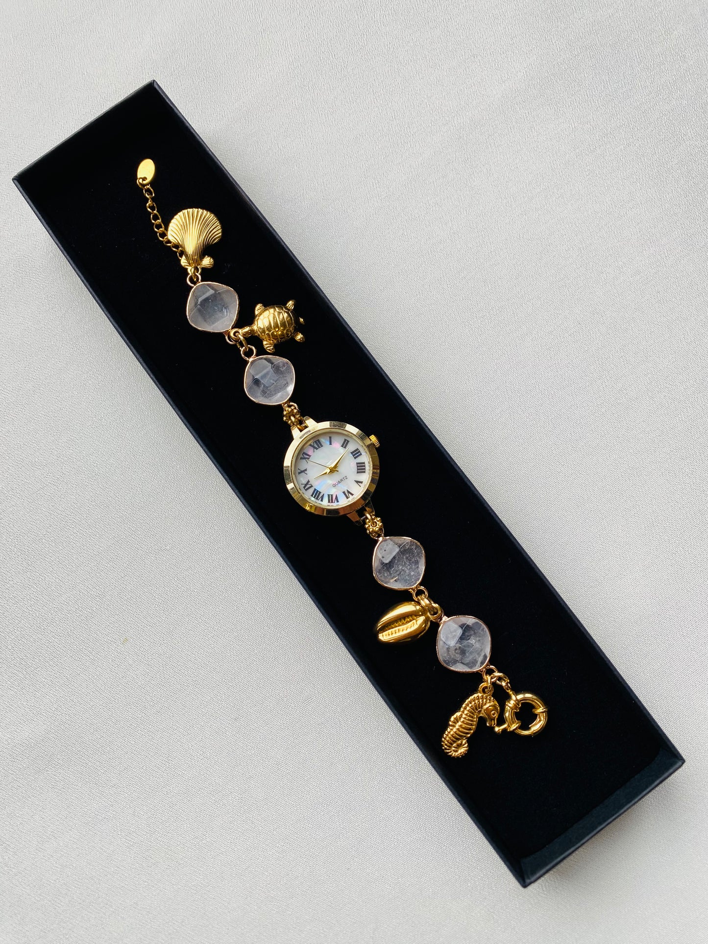 Gold Charm Watch with Clear Quartz