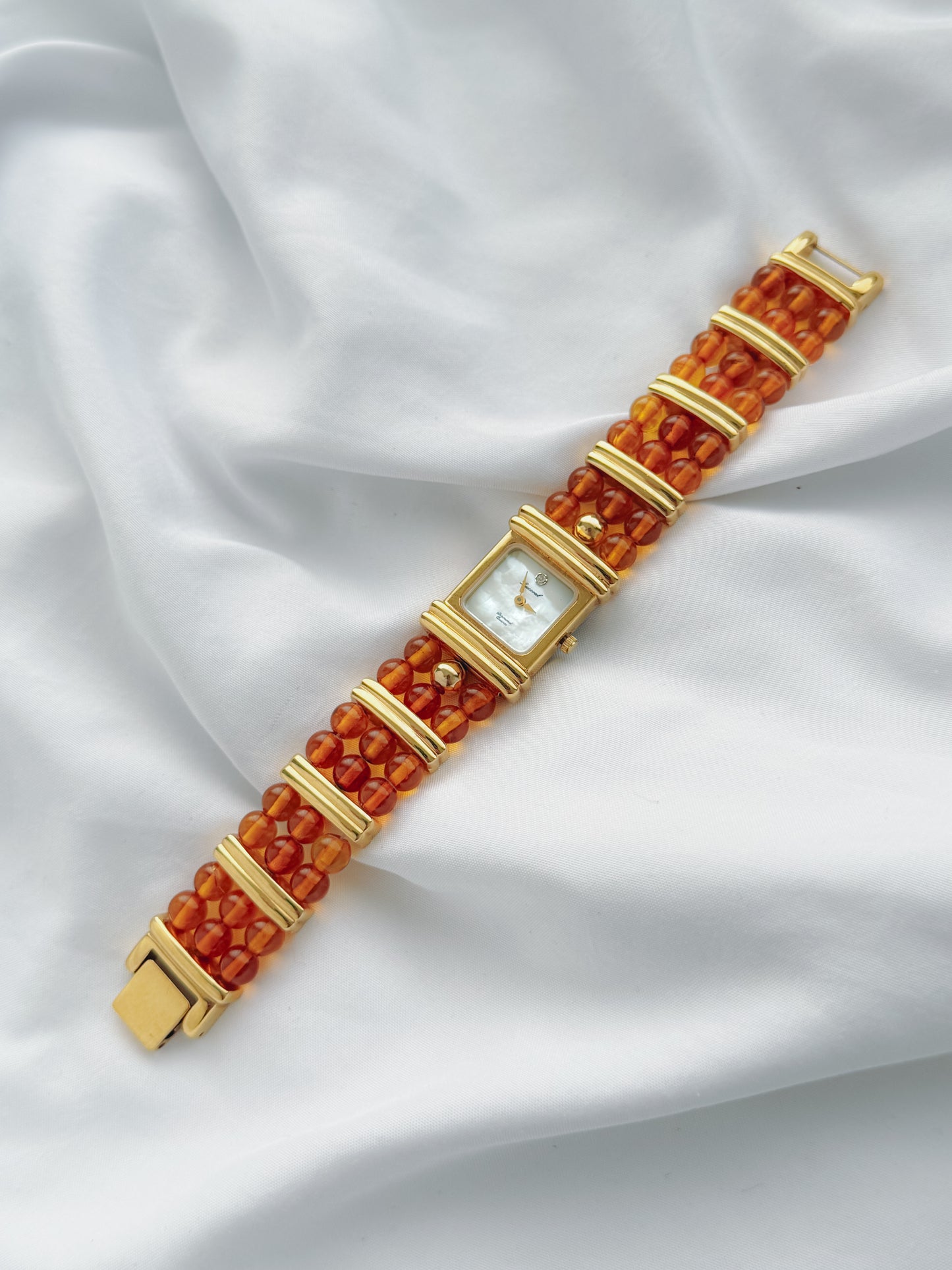 Gold - 1980s Amber Gemstone Watch